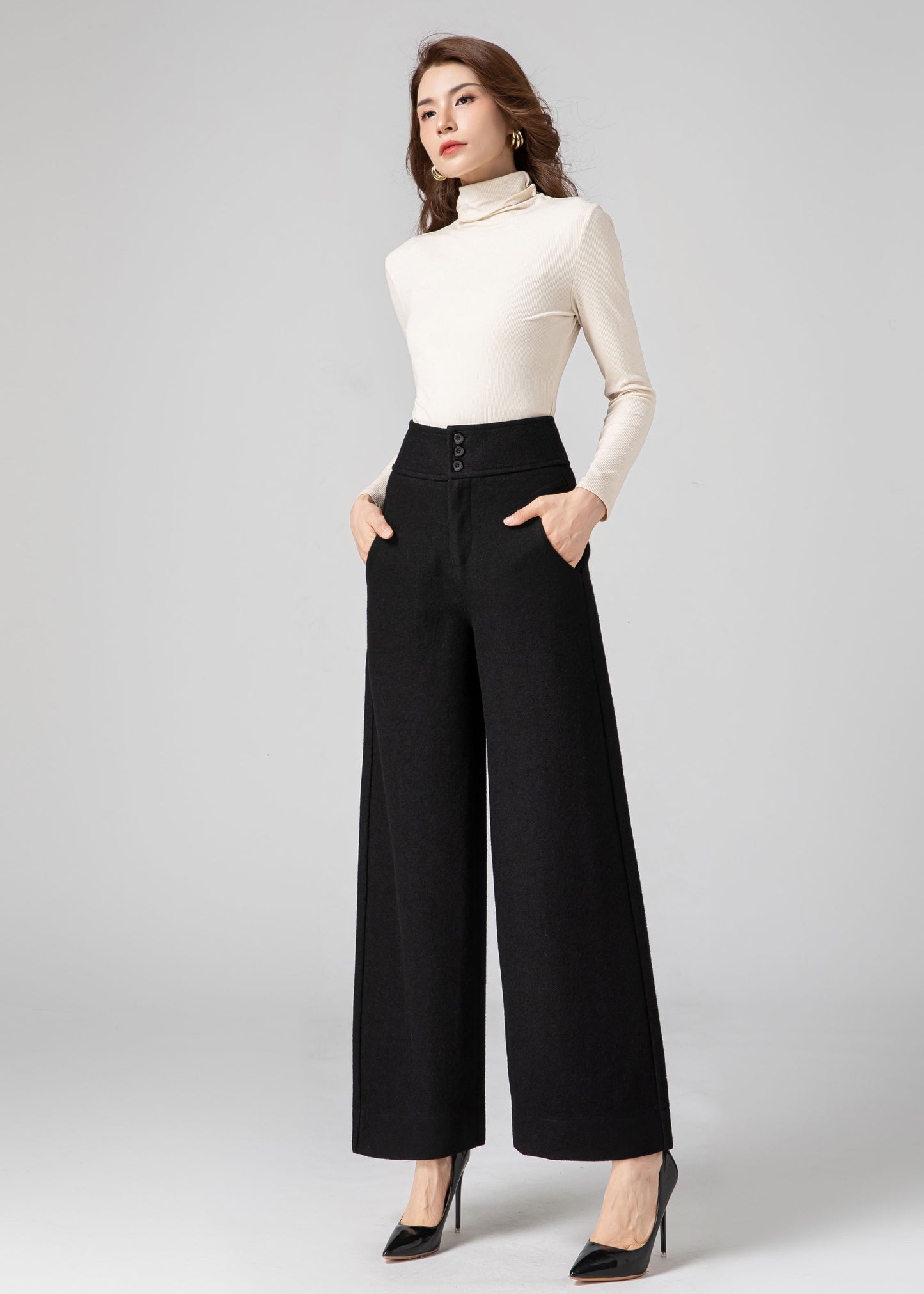 Palazzo Pants Women, Womens Pants, Wide Leg Wool Pants C3591