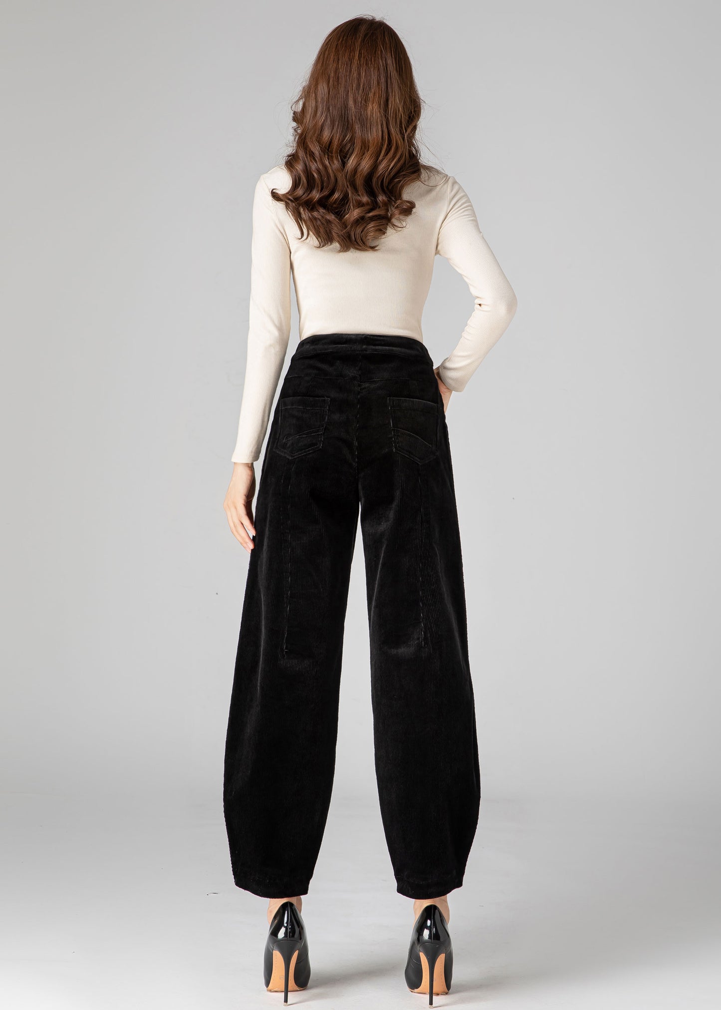 Black Corduroy Pants Women, Tapered Pants C3592