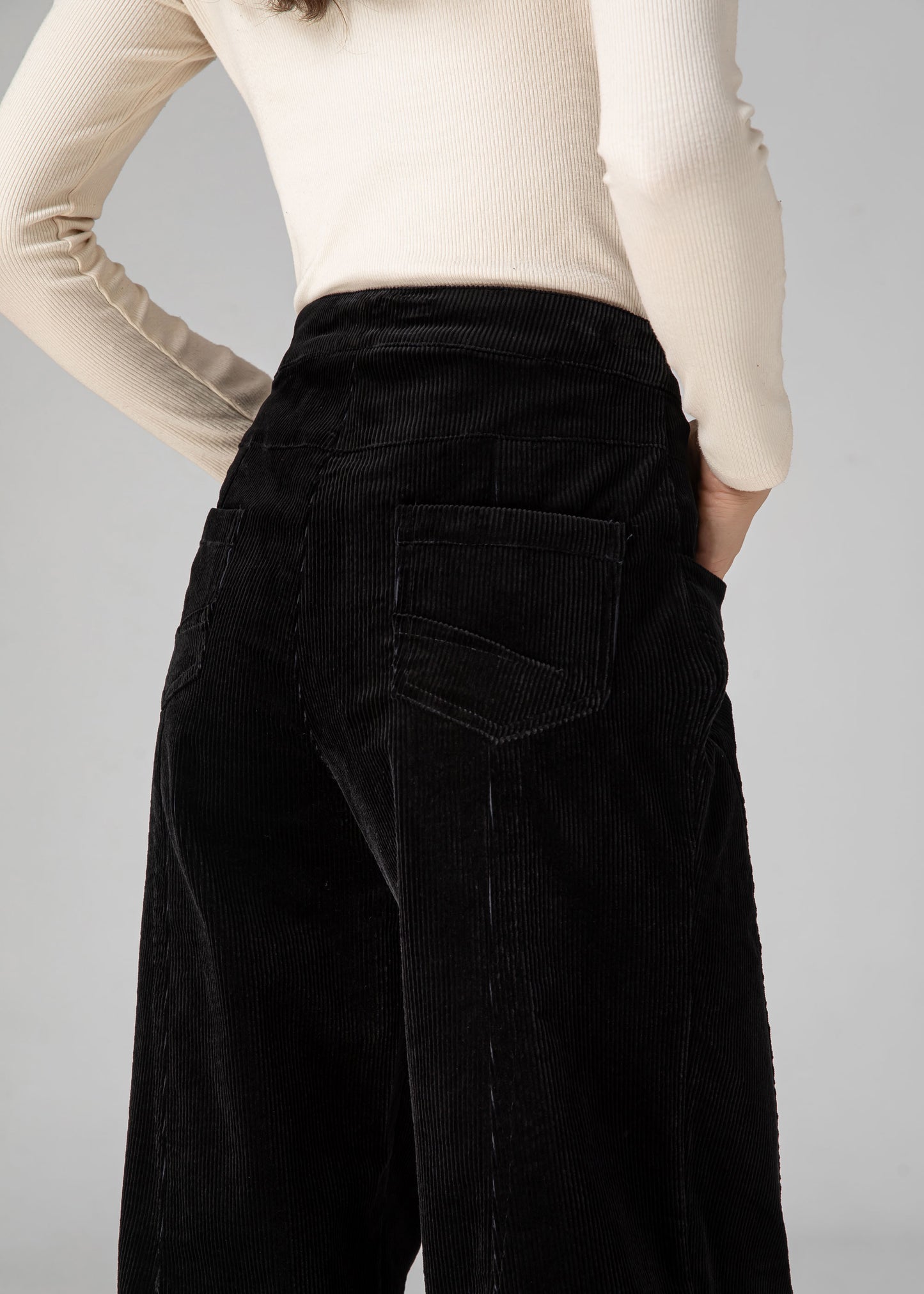 Black Corduroy Pants Women, Tapered Pants C3592