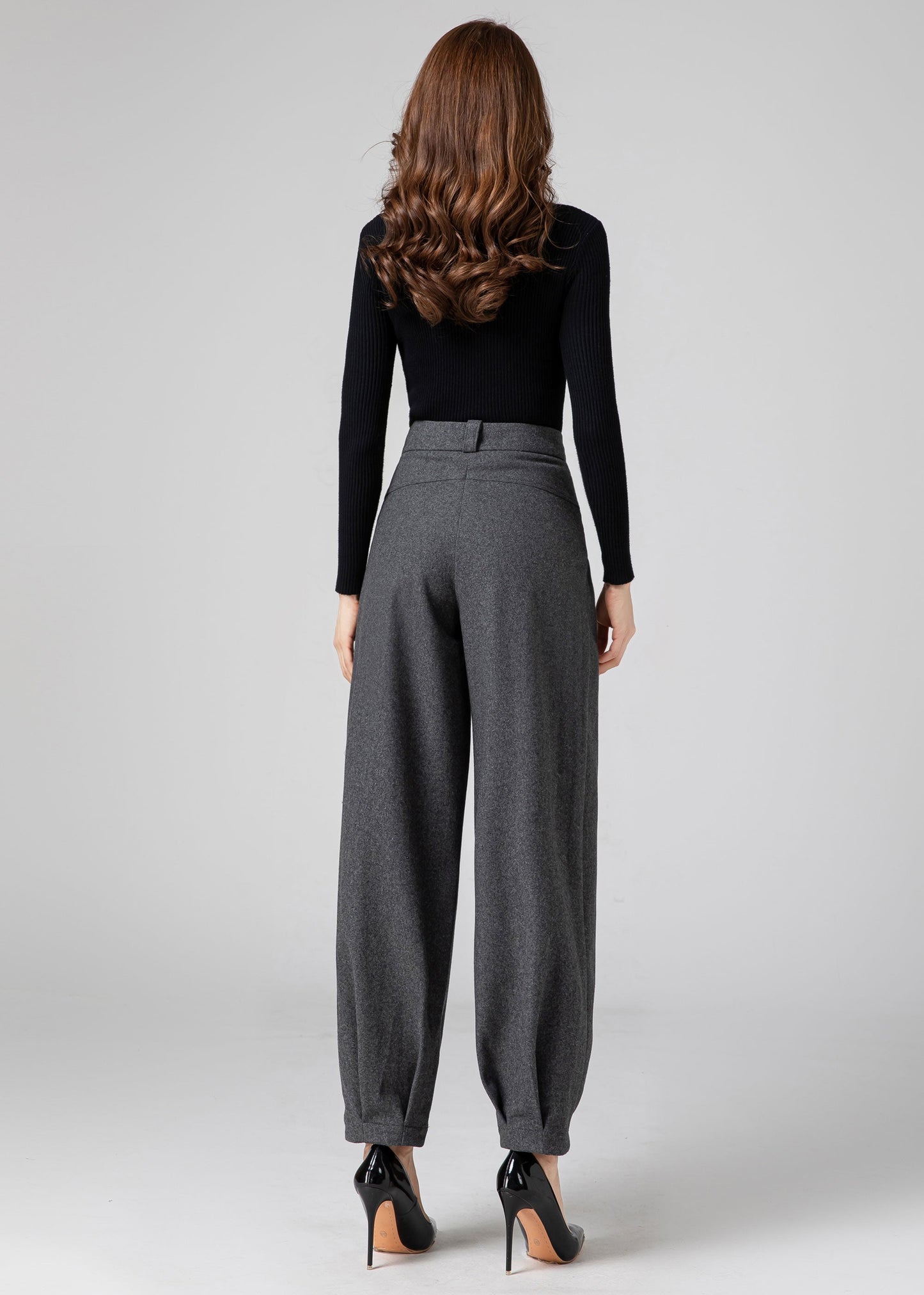 Wool Baggy Pants Women, Tapered Pants C3593