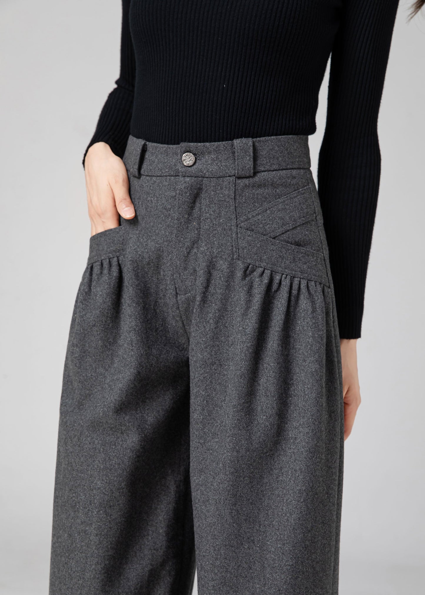 Wool Baggy Pants Women, Tapered Pants C3593