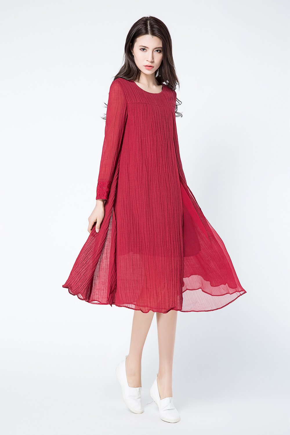 Loose fitting long sleeves linen dress c1084