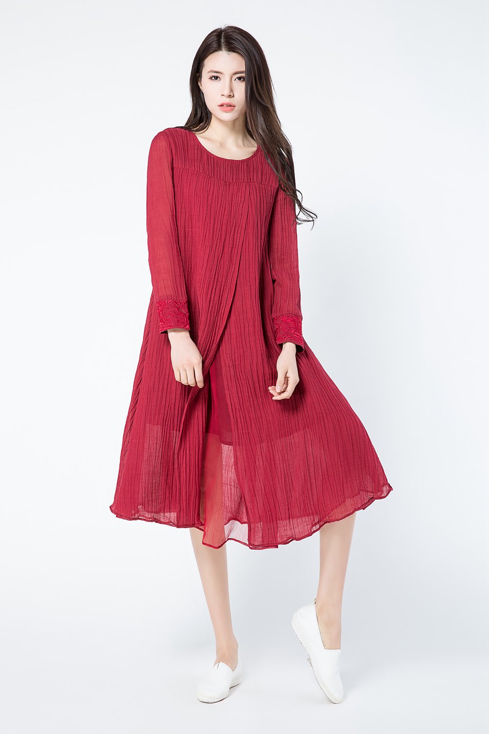 Loose fitting long sleeves linen dress c1084