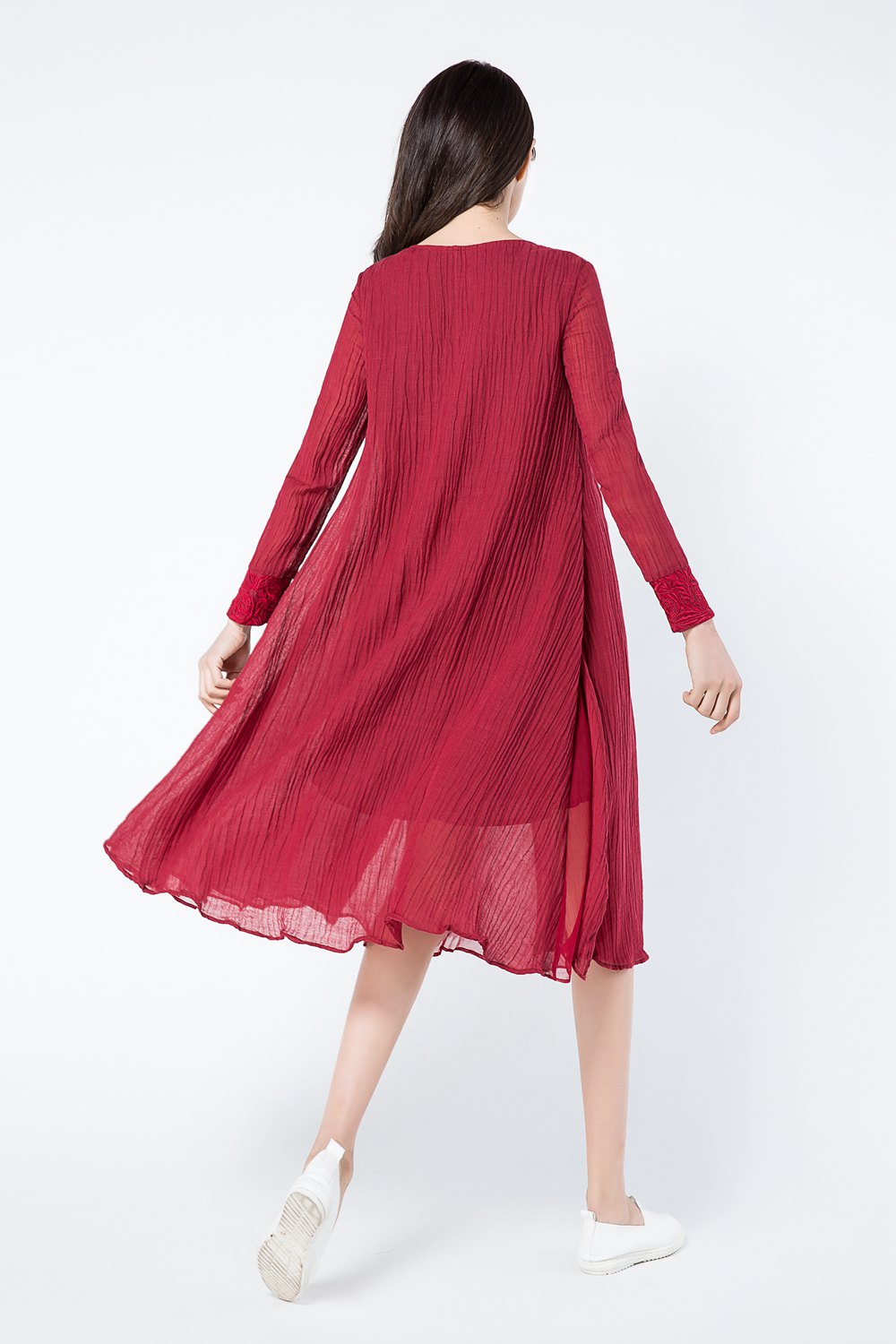Loose fitting long sleeves linen dress c1084
