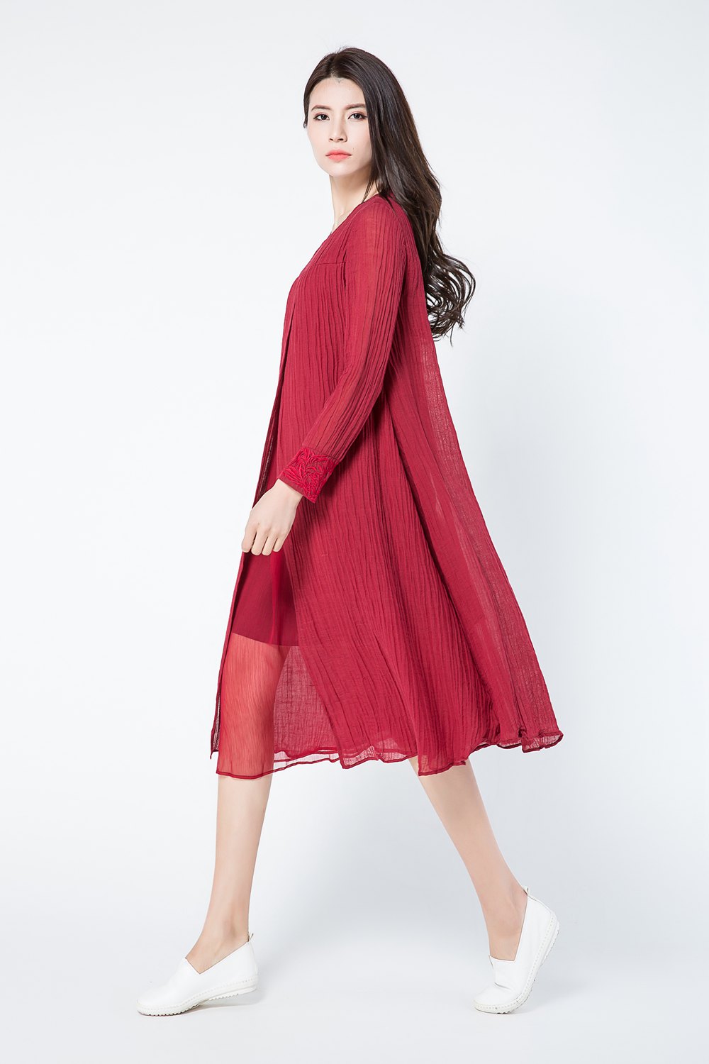 Loose fitting long sleeves linen dress c1084