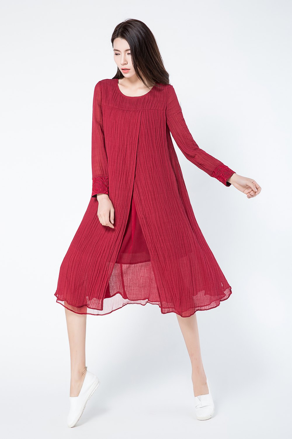 Loose fitting long sleeves linen dress c1084
