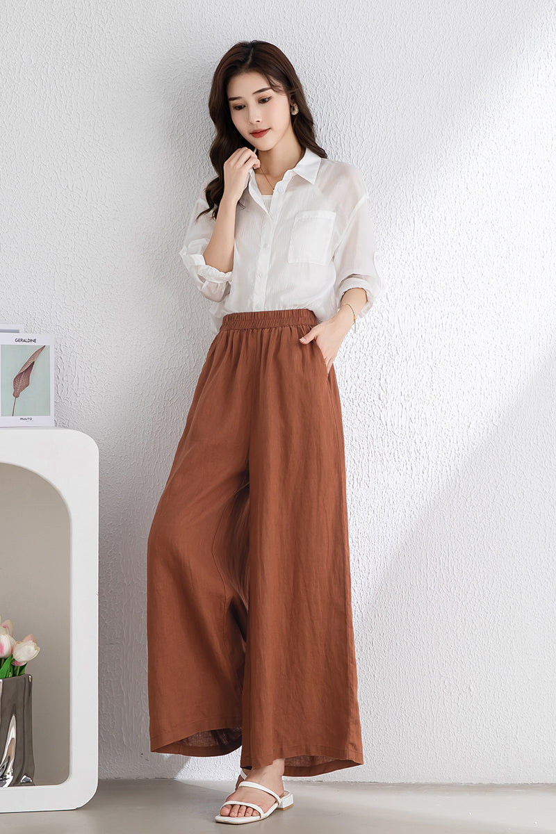 Women's Brick Red Linen Pants C3317