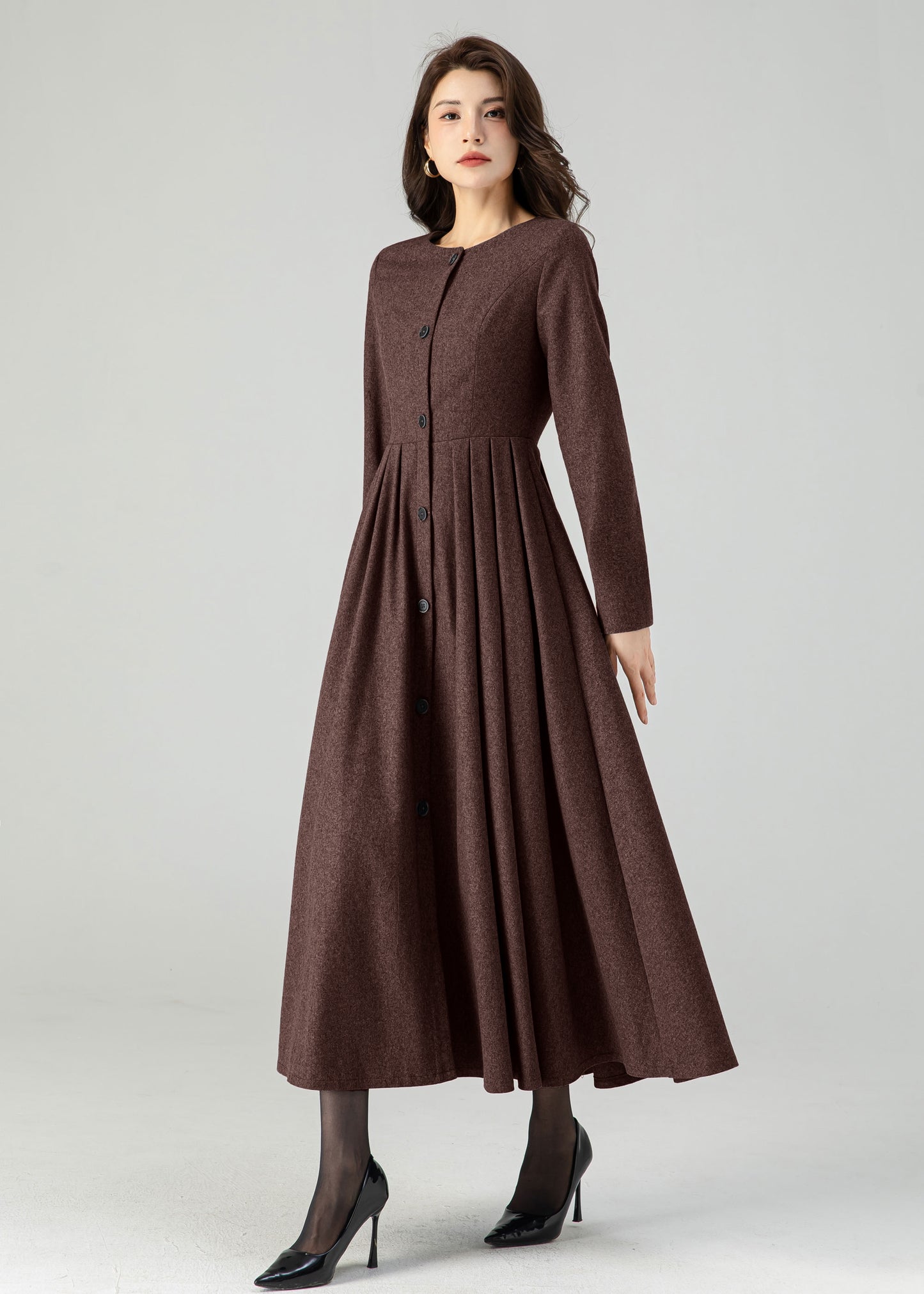 Coffee Midi Button Front Dress Women C4517