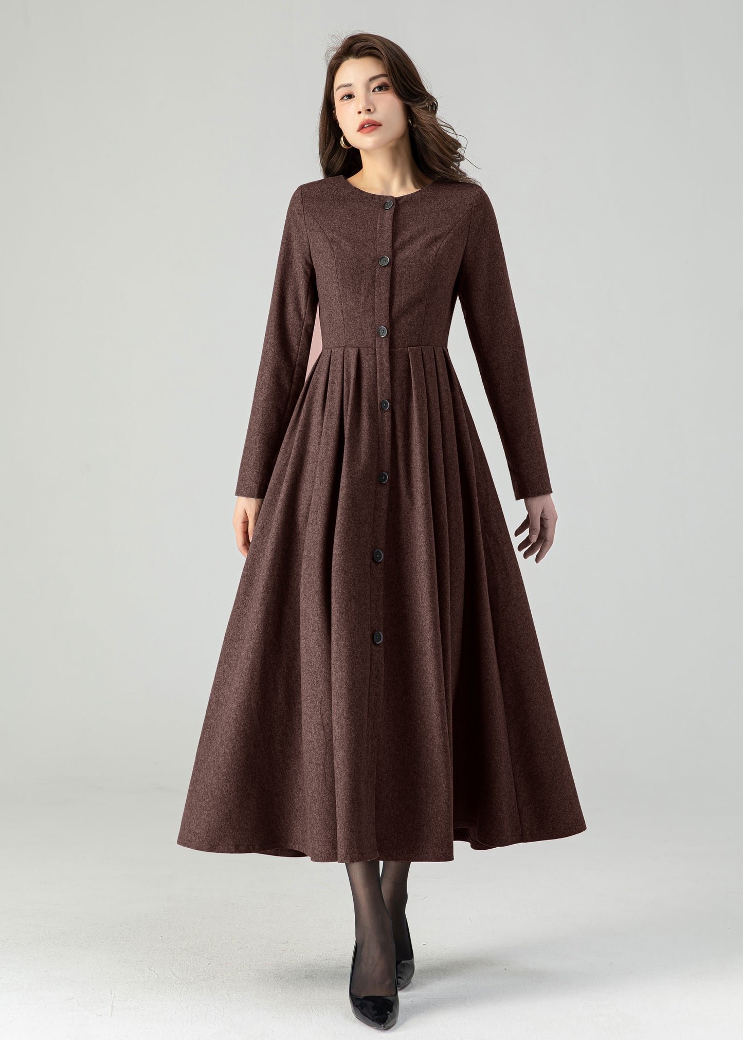 Coffee Midi Button Front Dress Women C4517