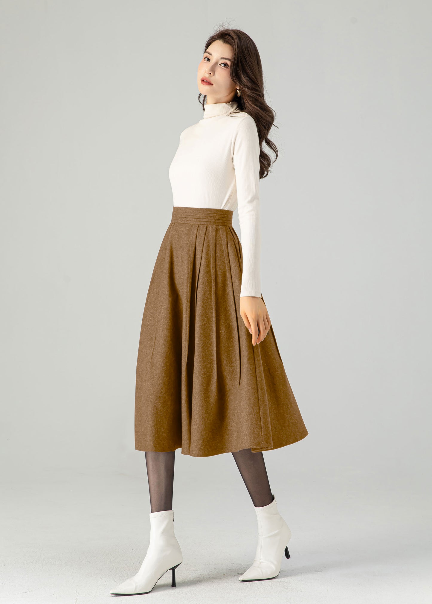 Midi Brown Wool Skirt C4519