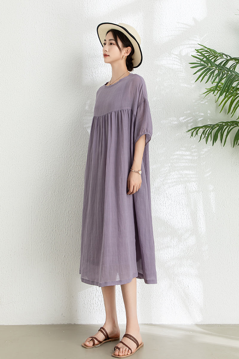 Women's Summer Loose Ramie Dress C3292