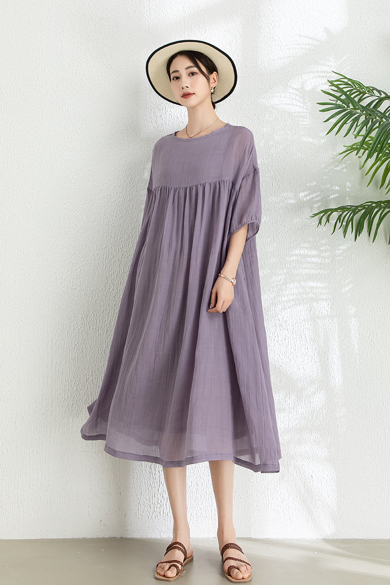 Women's Summer Loose Ramie Dress C3292