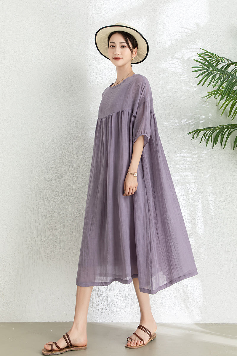 Women's Summer Loose Ramie Dress C3292