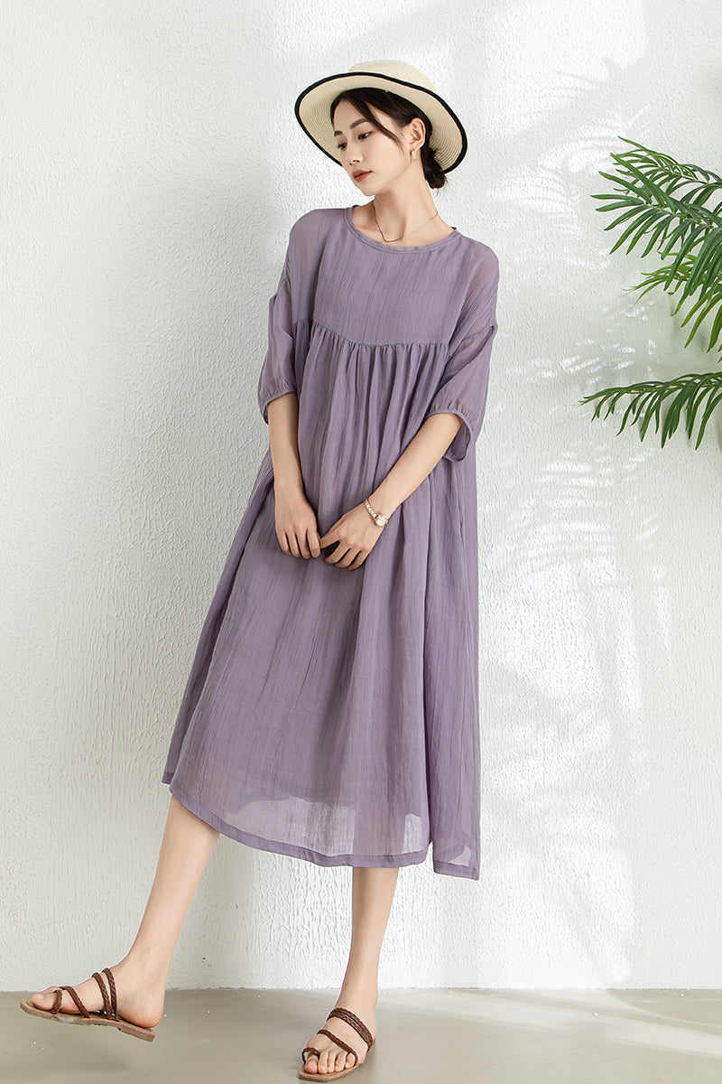 Women's Summer Loose Ramie Dress C3292