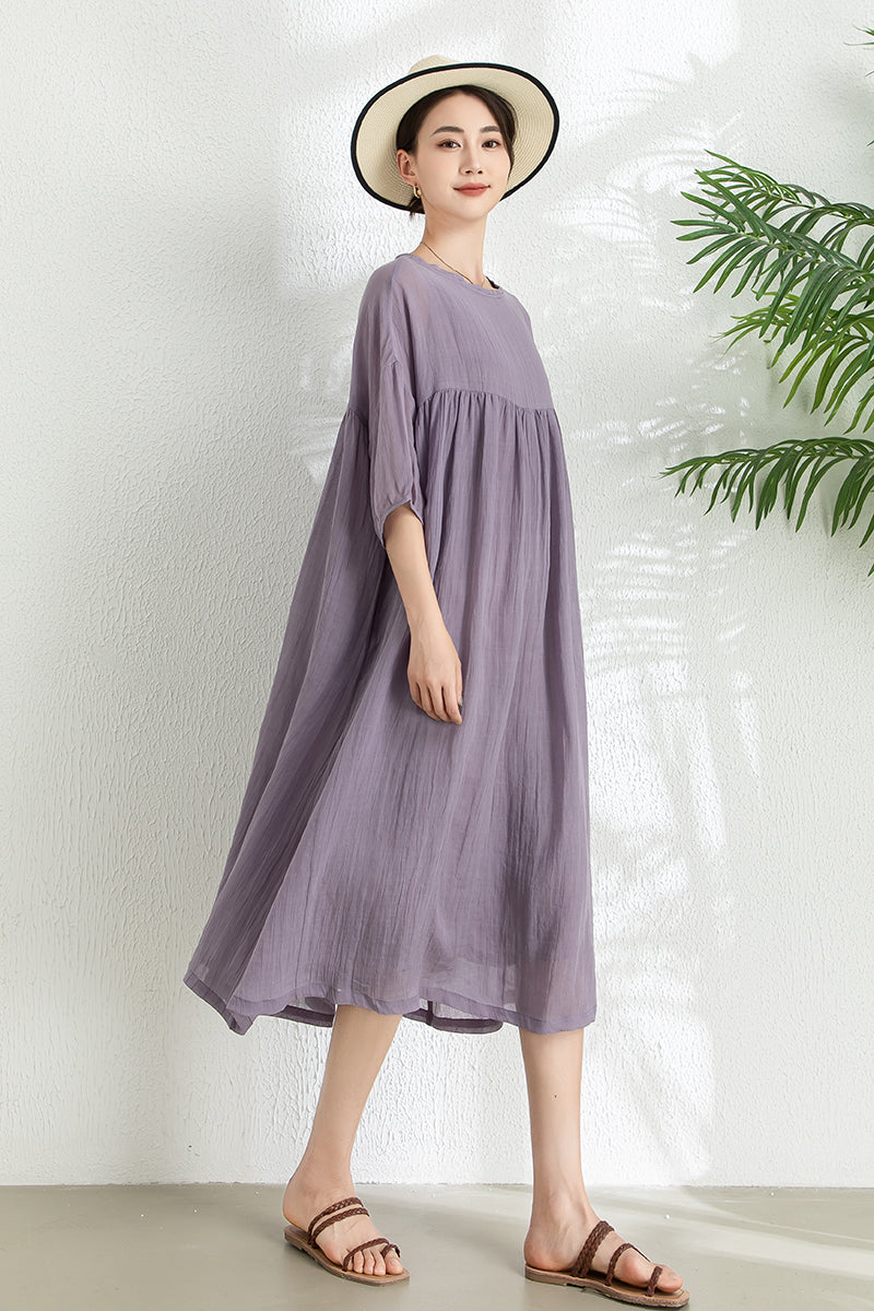 Women's Summer Loose Ramie Dress C3292