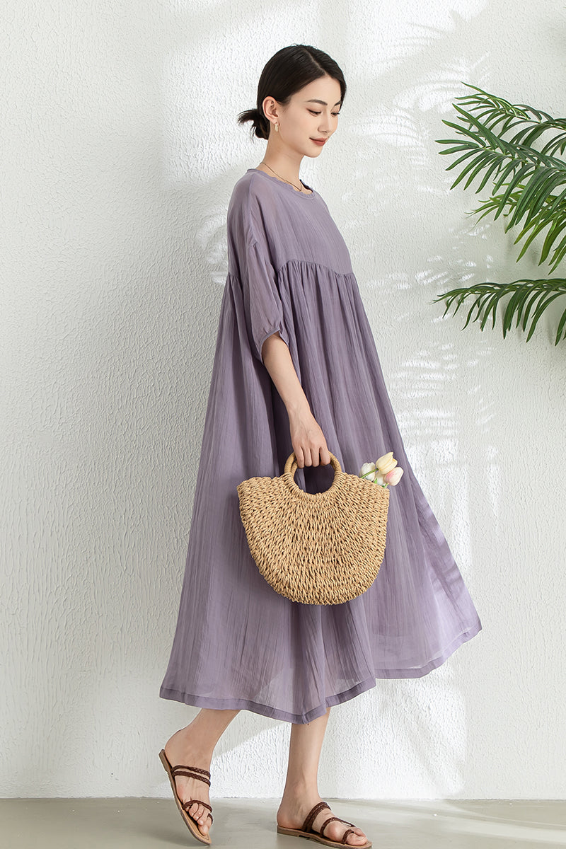 Women's Summer Loose Ramie Dress C3292