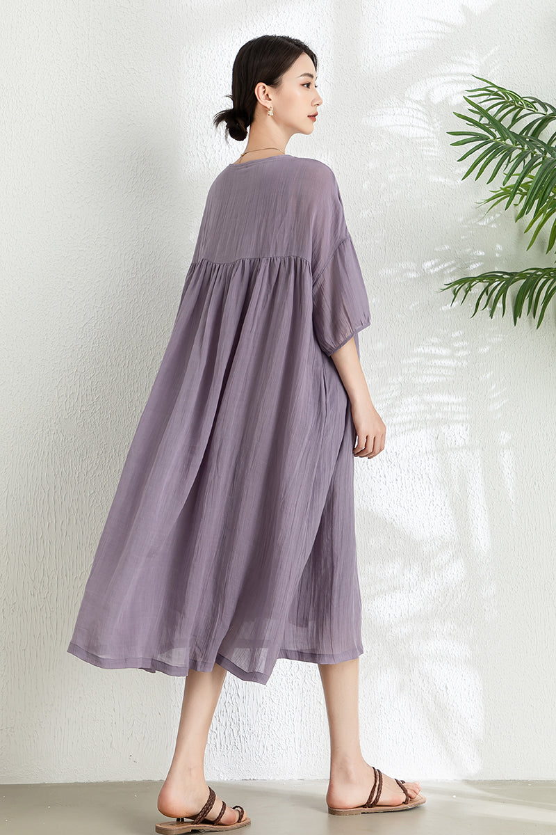 Women's Summer Loose Ramie Dress C3292