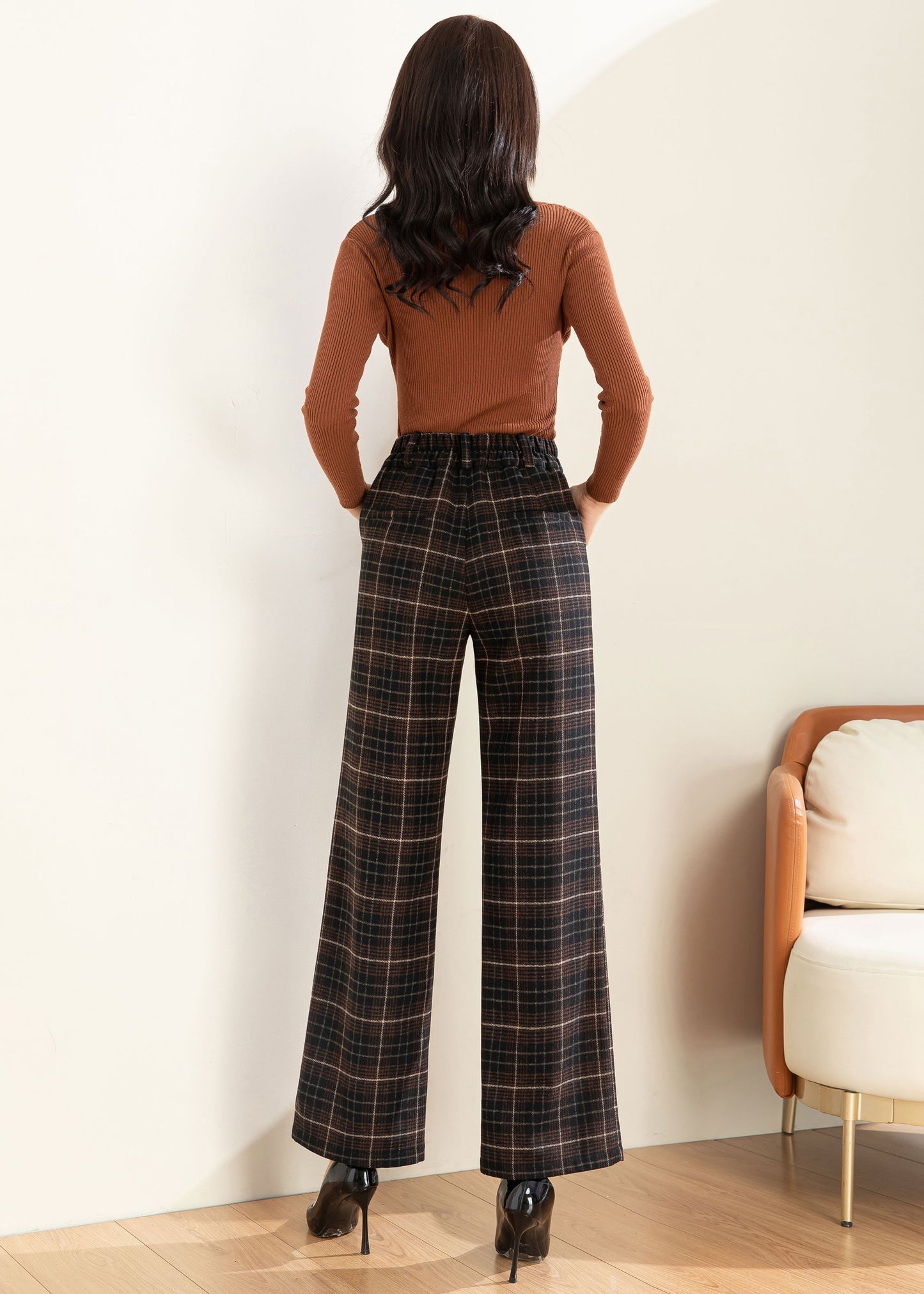 Wool Pants Women, Wide leg pants, Plaid Pants C3594