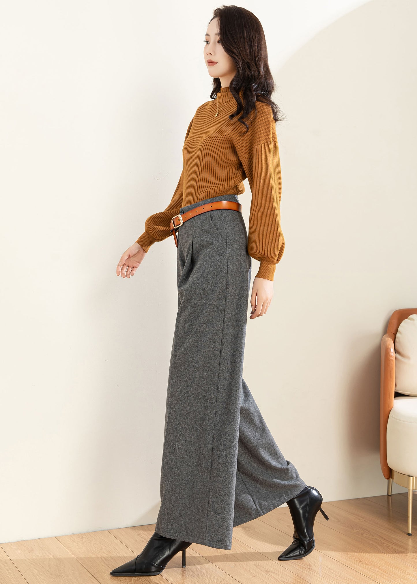 Wide Leg Wool Pants Women C4309