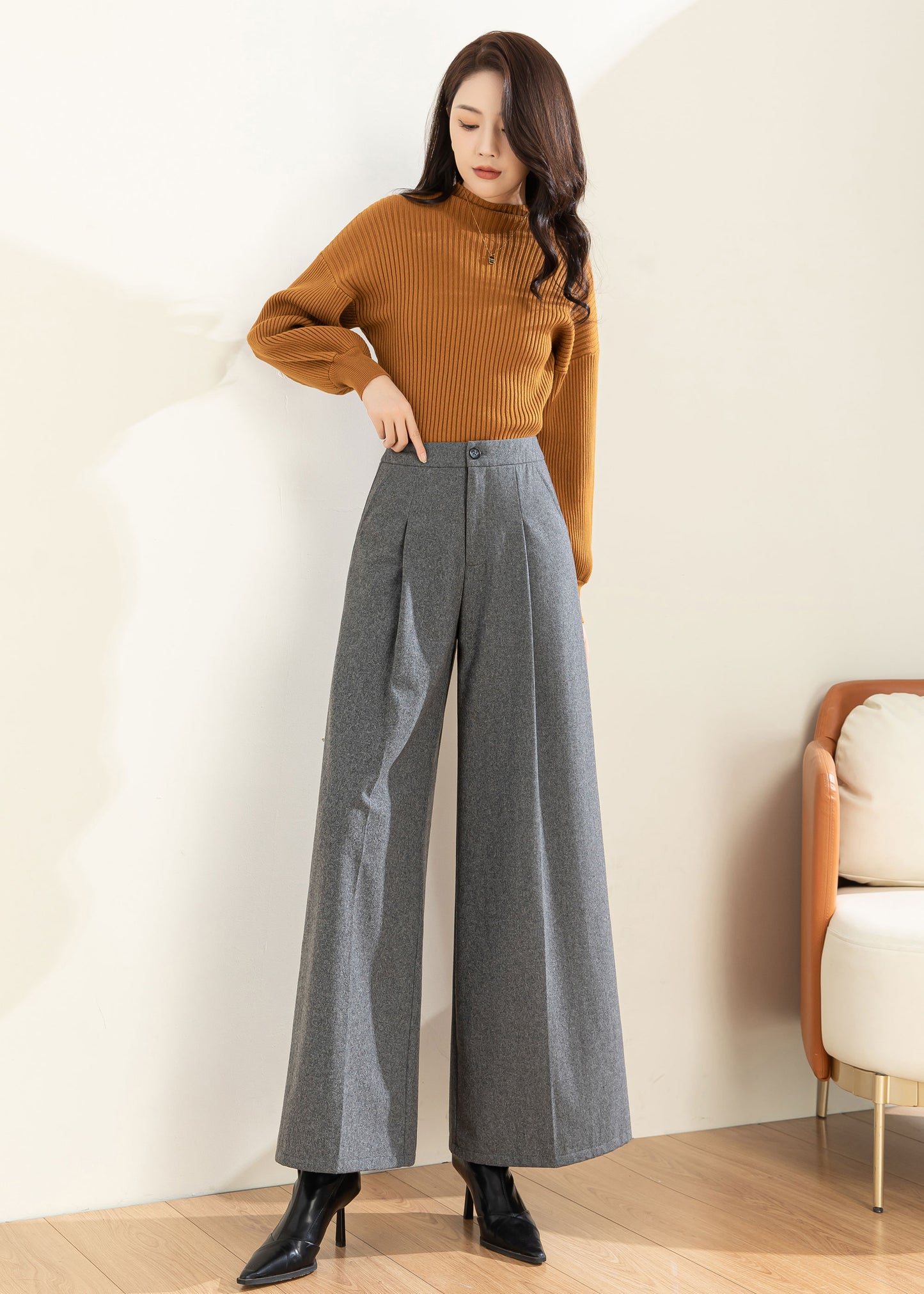Wide Leg Wool Pants Women C4309
