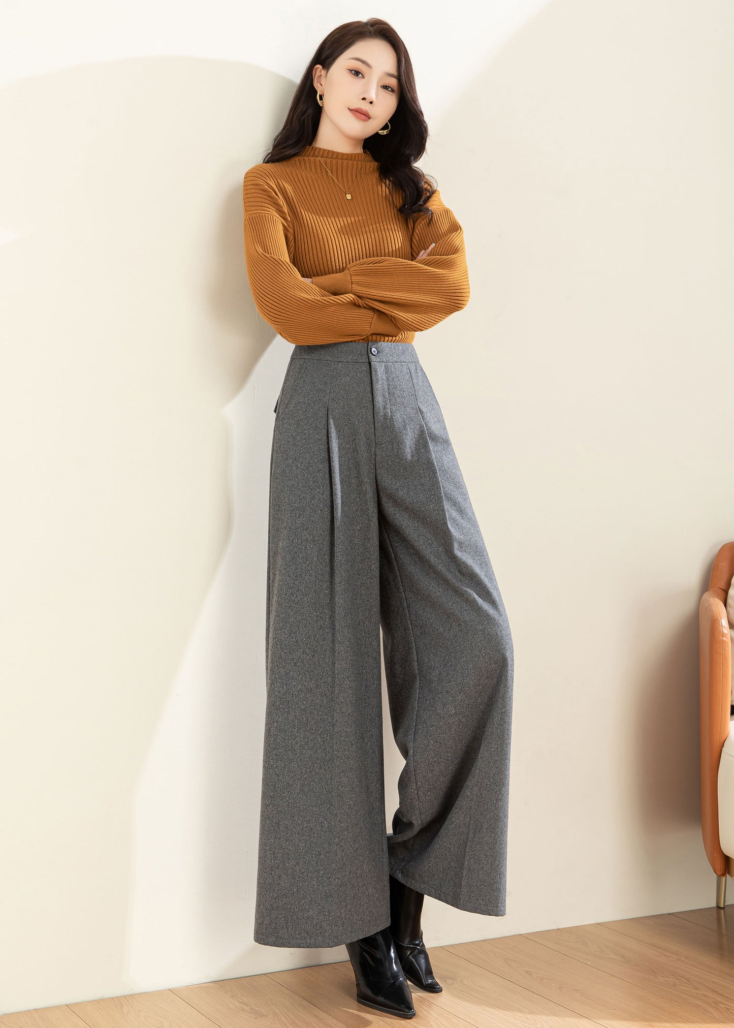 Wide Leg Wool Pants Women C4309