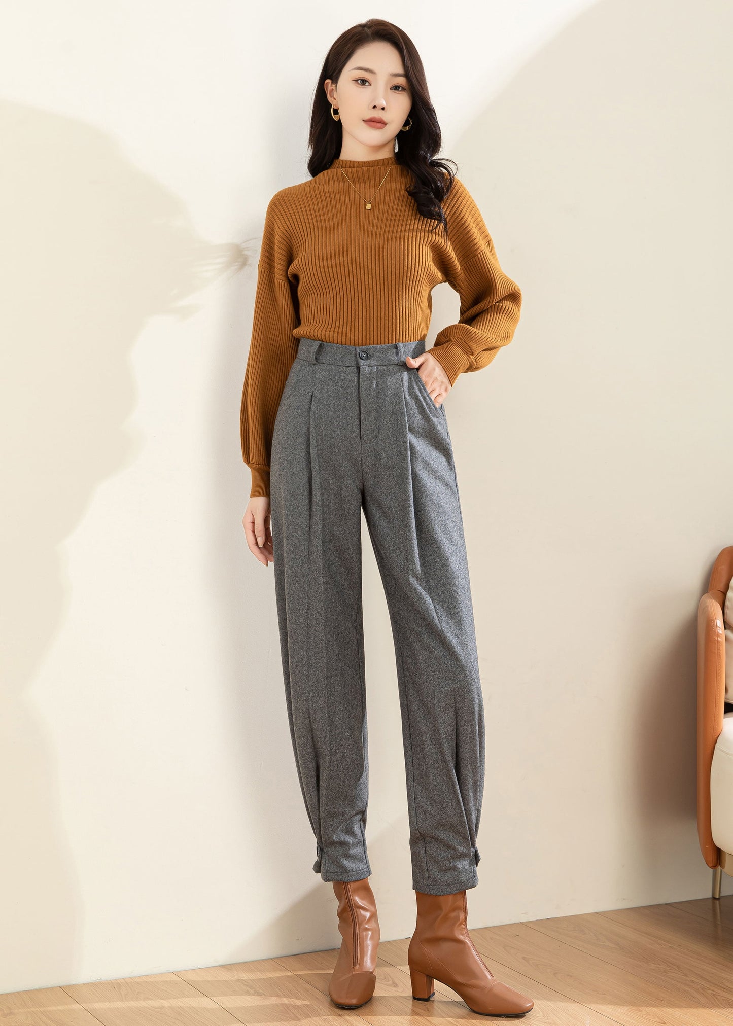 Gray Wool Tapered Pants C3596