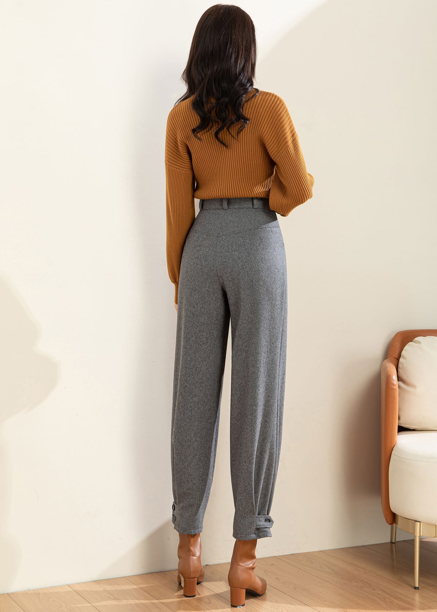 Gray Wool Tapered Pants C4462