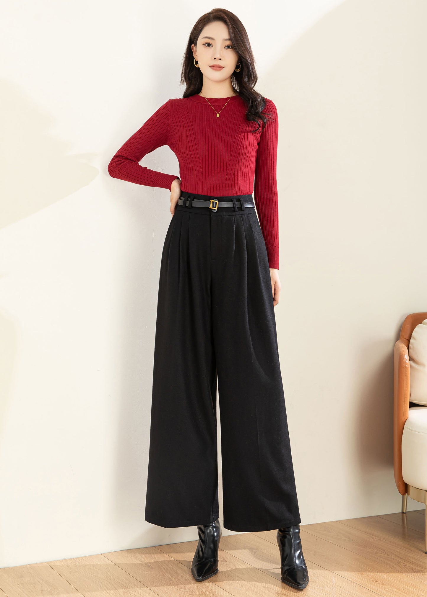 Wool Wide Leg Pants, Palazzo Pants Women C3597
