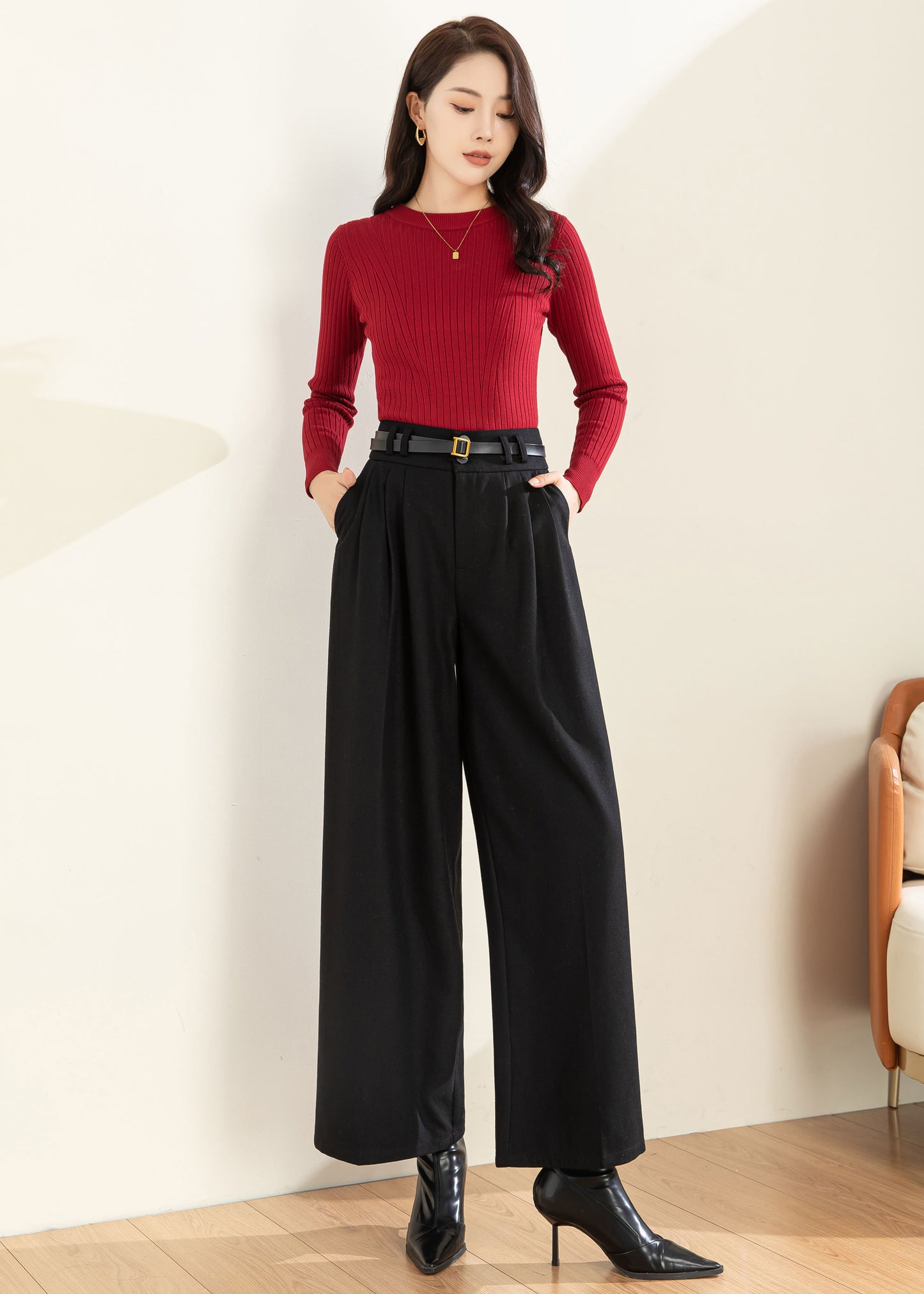 Wool Wide Leg Pants, Palazzo Pants Women C3597