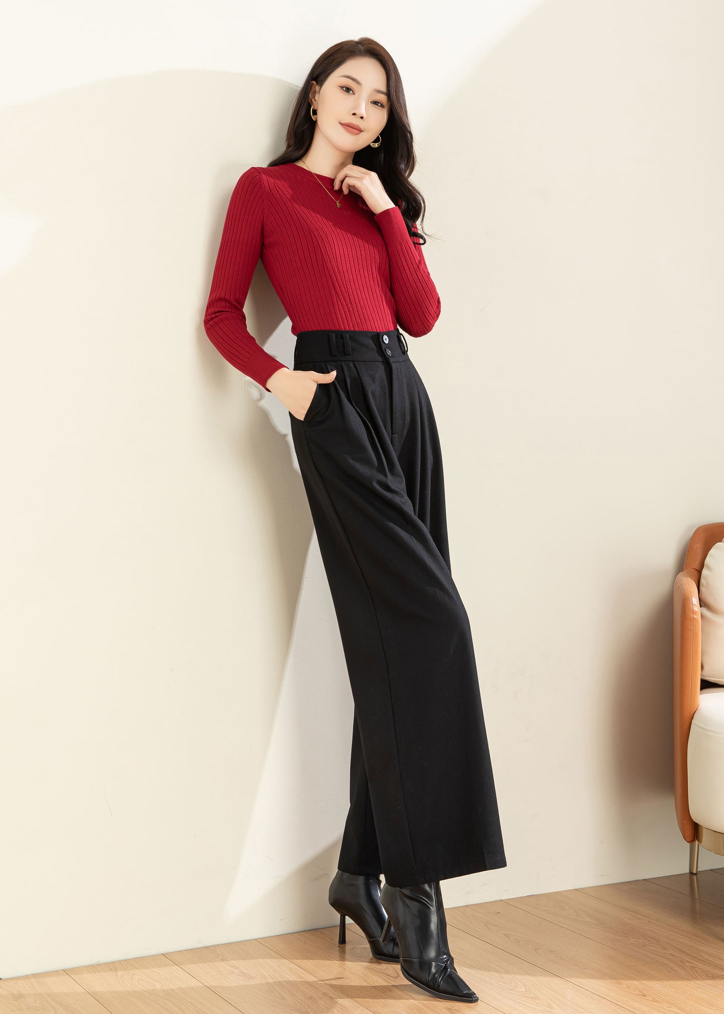 Wool Wide Leg Pants, Palazzo Pants Women C3597