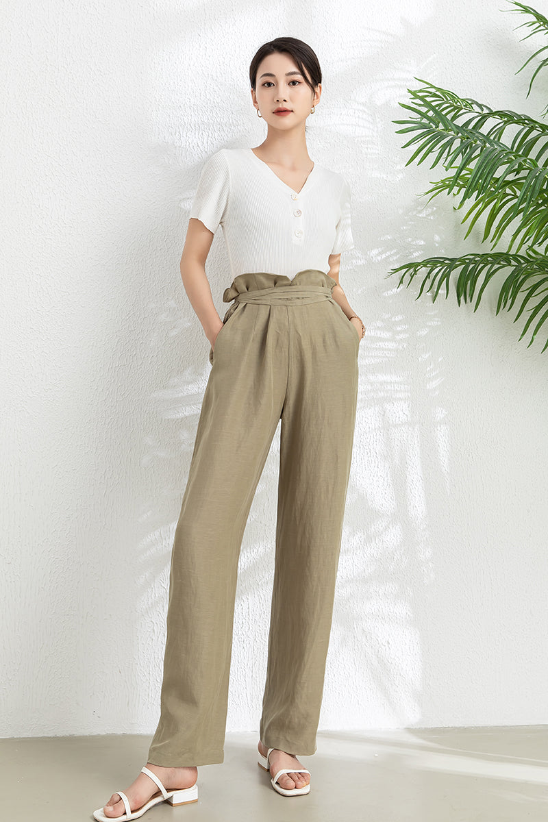 Wide Leg Long Linen Pants C3302