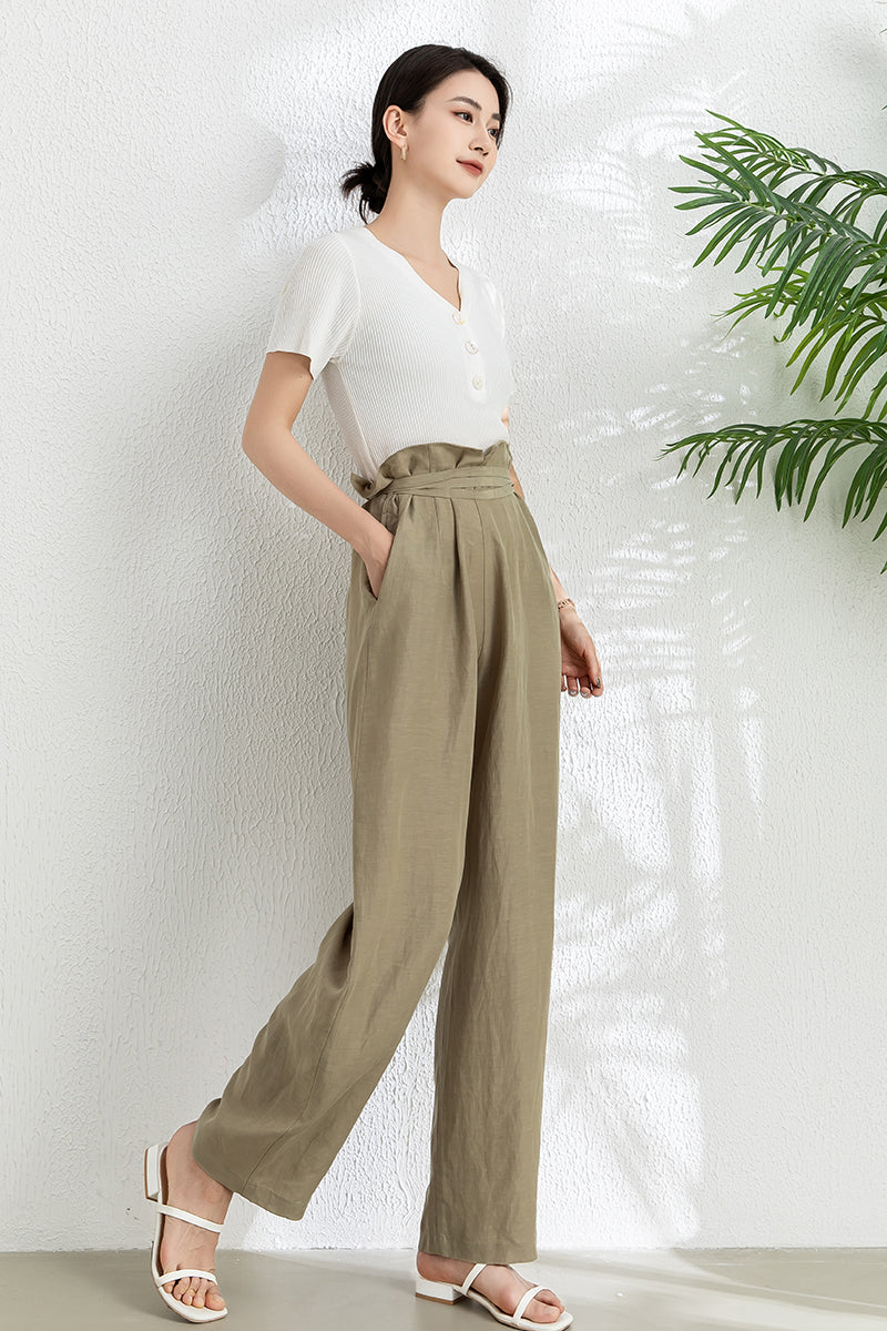 Wide Leg Long Linen Pants C3302