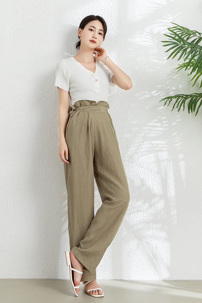 Wide Leg Long Linen Pants C3302