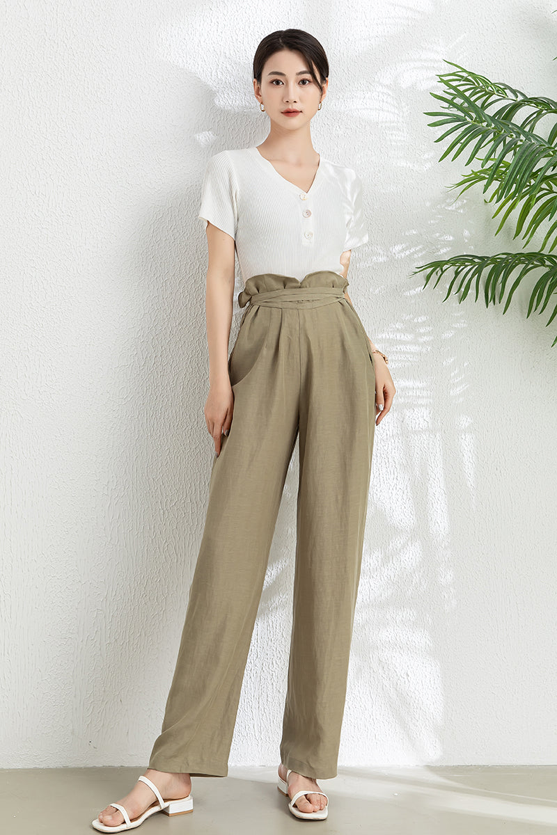 Wide Leg Long Linen Pants C3302