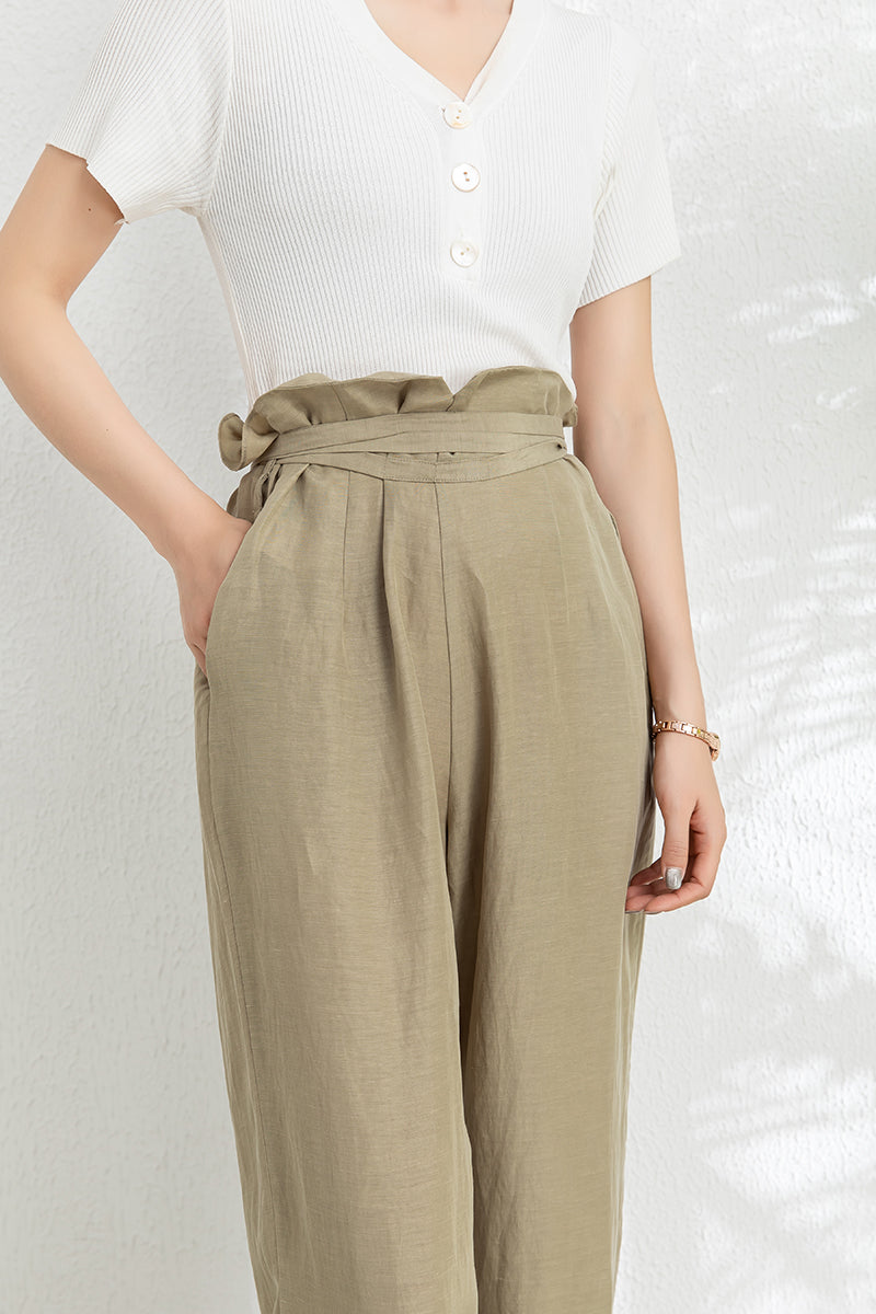 Wide Leg Long Linen Pants C3302