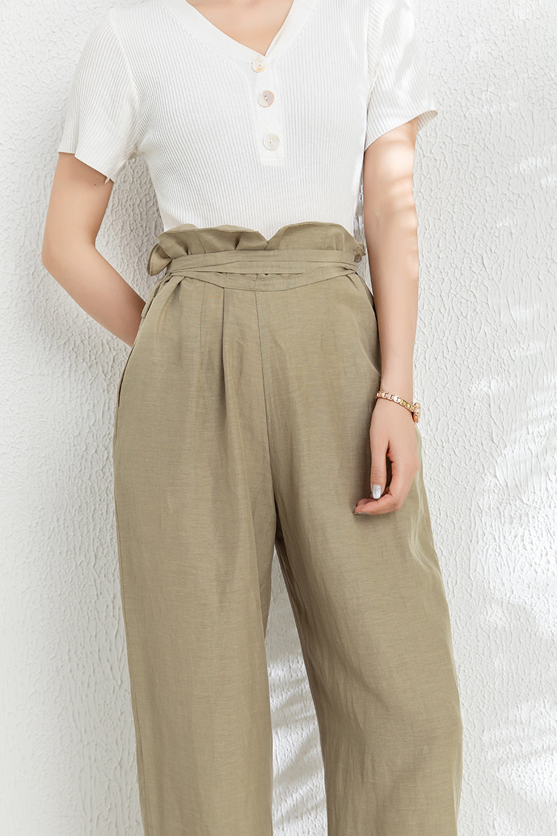Wide Leg Long Linen Pants C3302