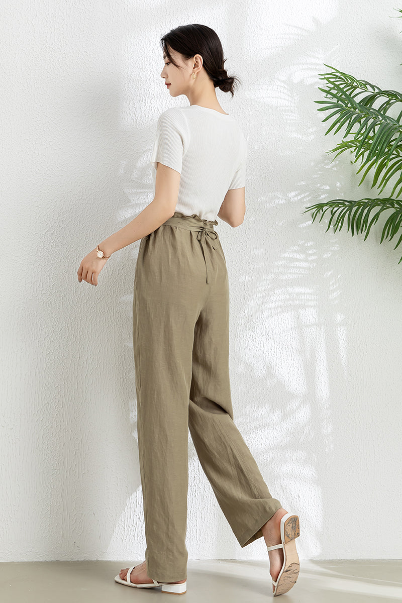 Wide Leg Long Linen Pants C3302