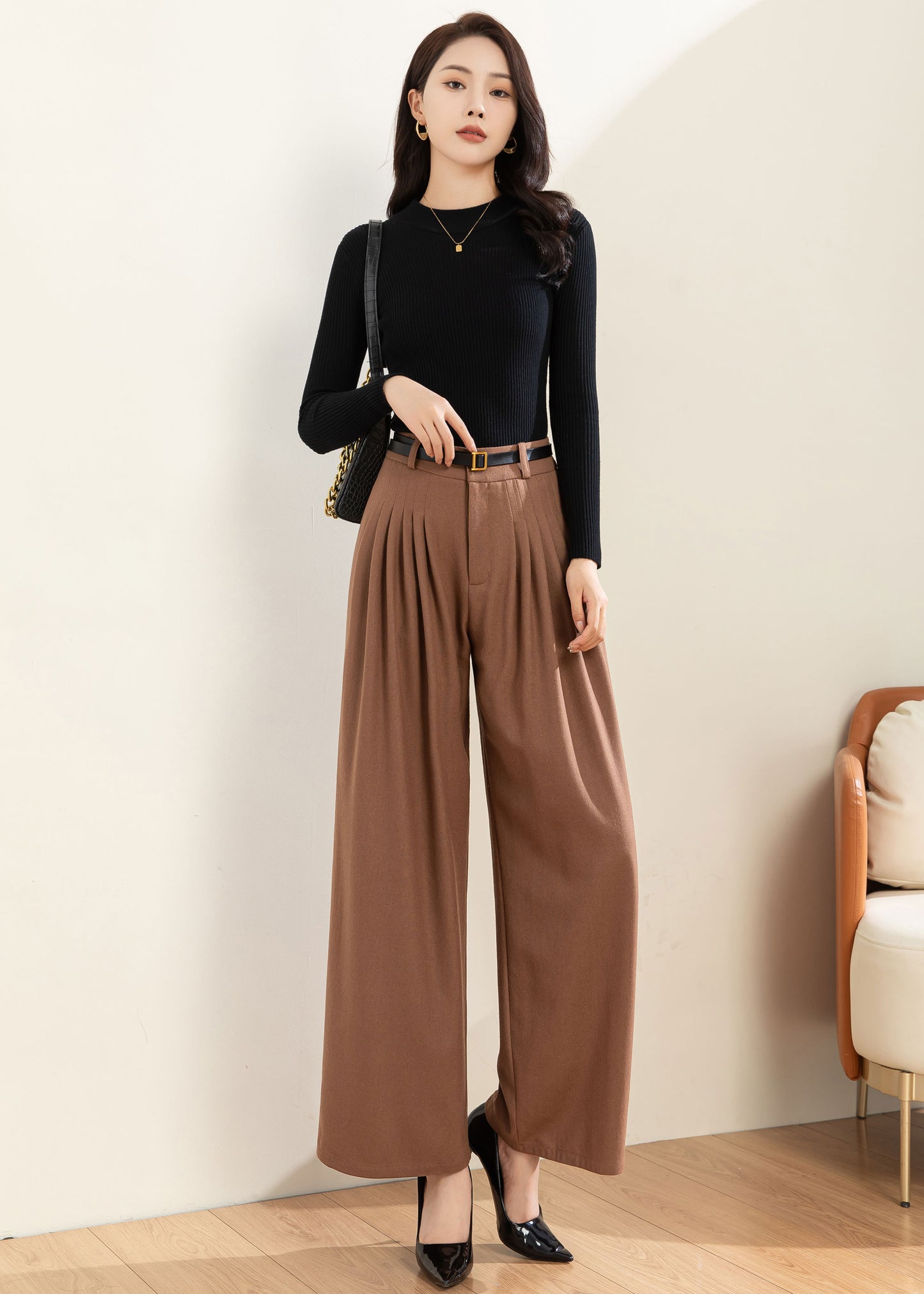 Wool Palazzo Pants, Pleated pants, Wool Pants Women C3599