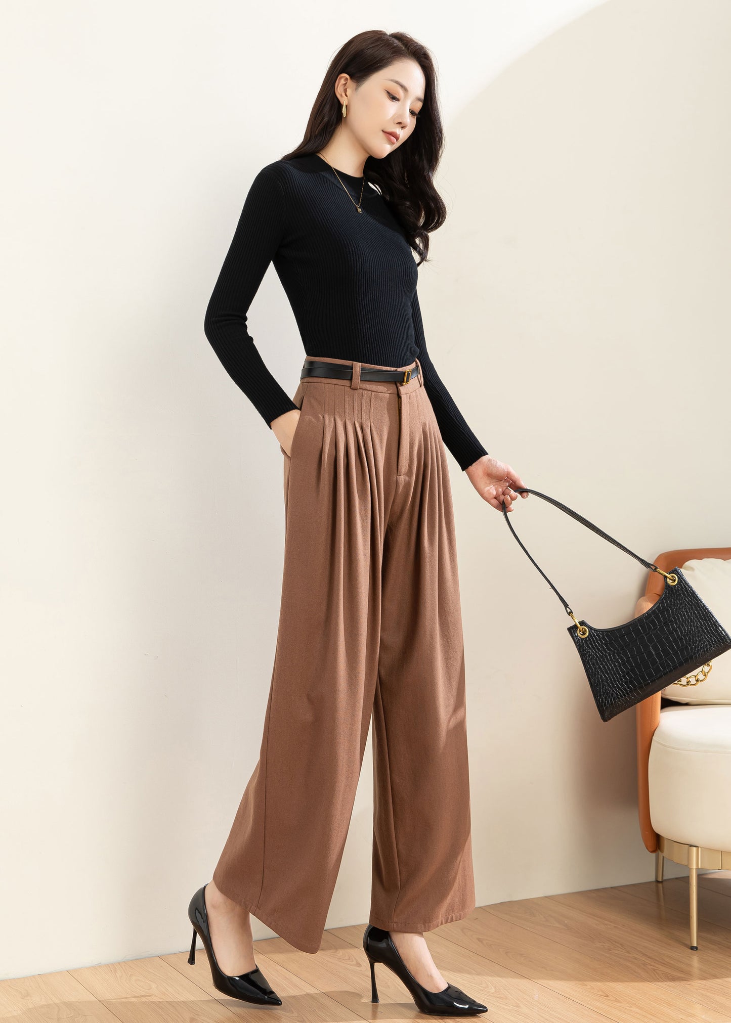 Wool Palazzo Pants, Pleated pants, Wool Pants Women C3599