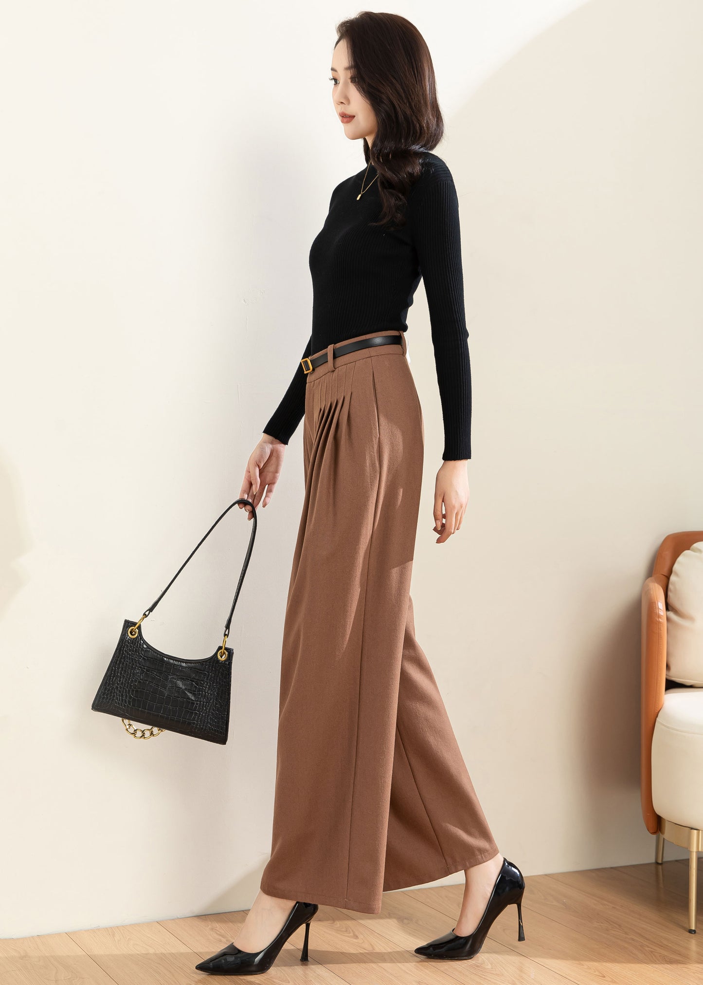 Wool Palazzo Pants, Pleated pants, Wool Pants Women C3599