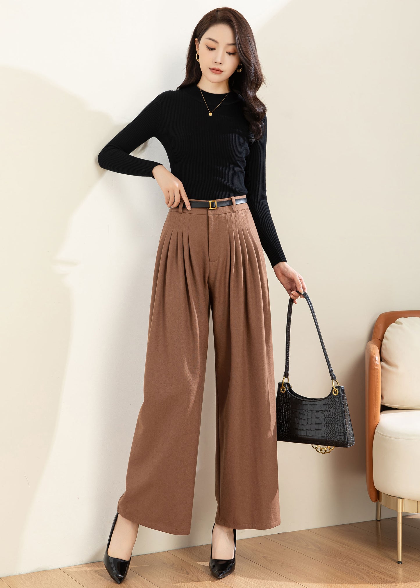 Wool Palazzo Pants, Pleated pants, Wool Pants Women C3599