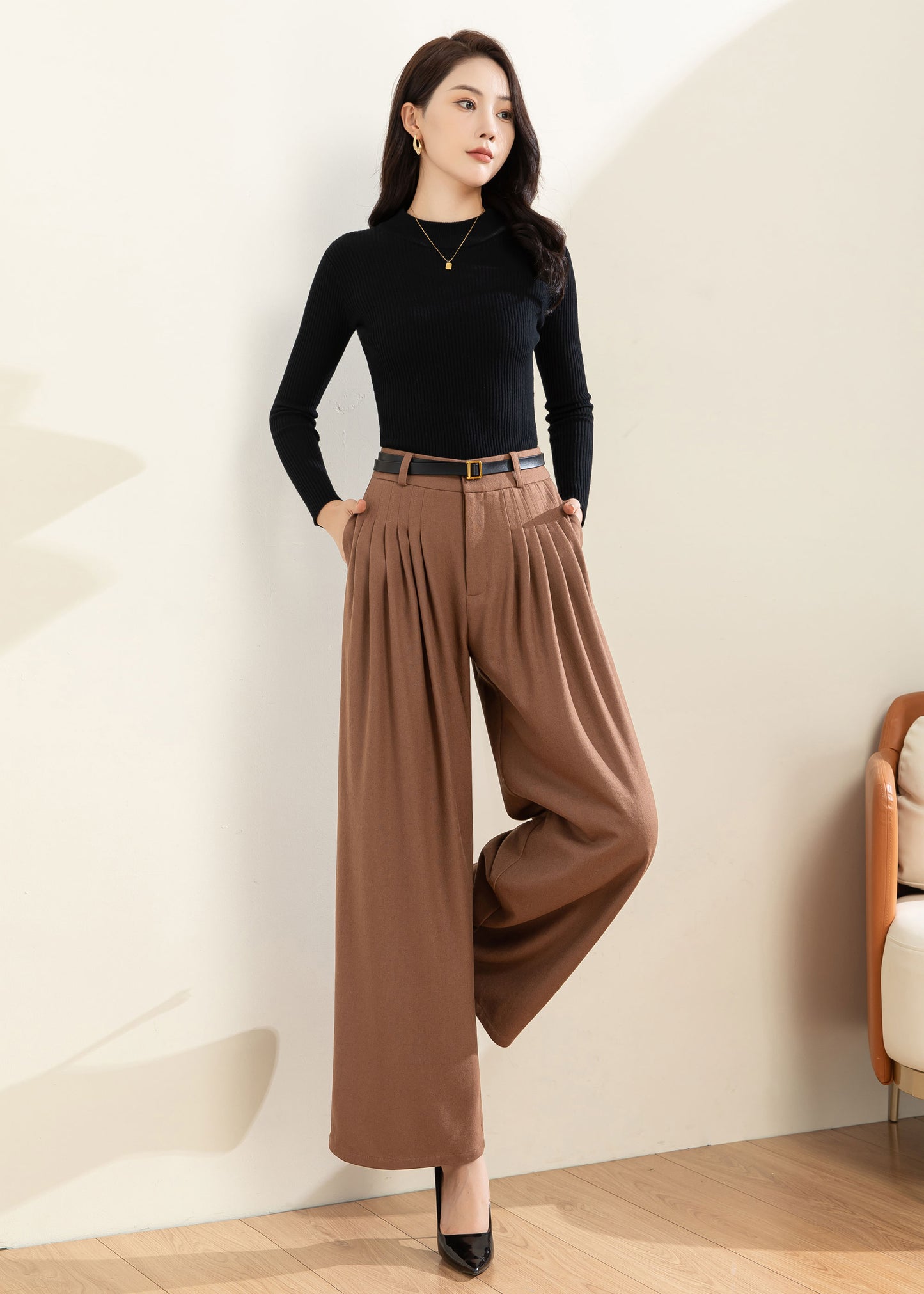 Wool Palazzo Pants, Pleated pants, Wool Pants Women C3599