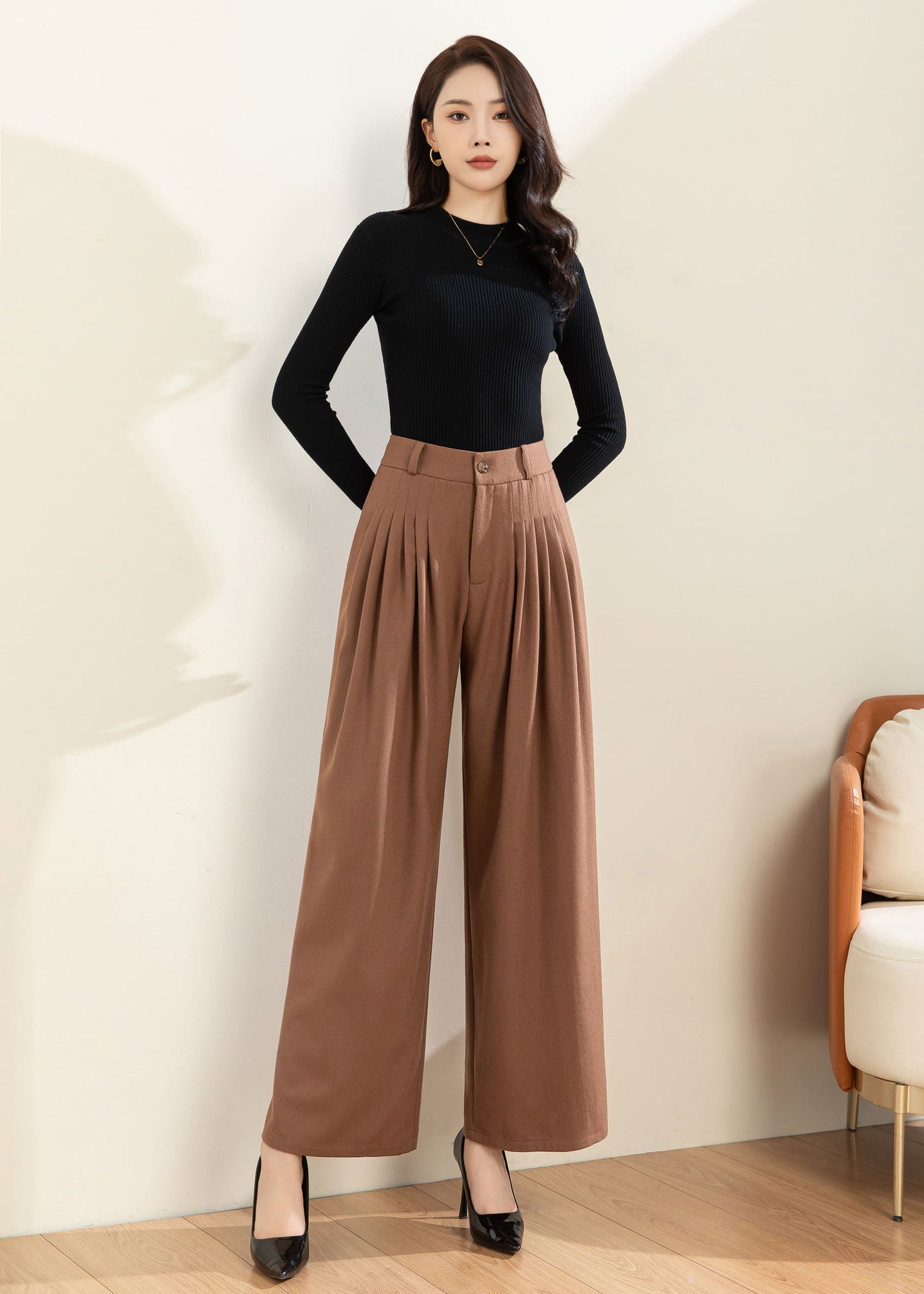 Wool Palazzo Pants, Pleated pants, Wool Pants Women C3599