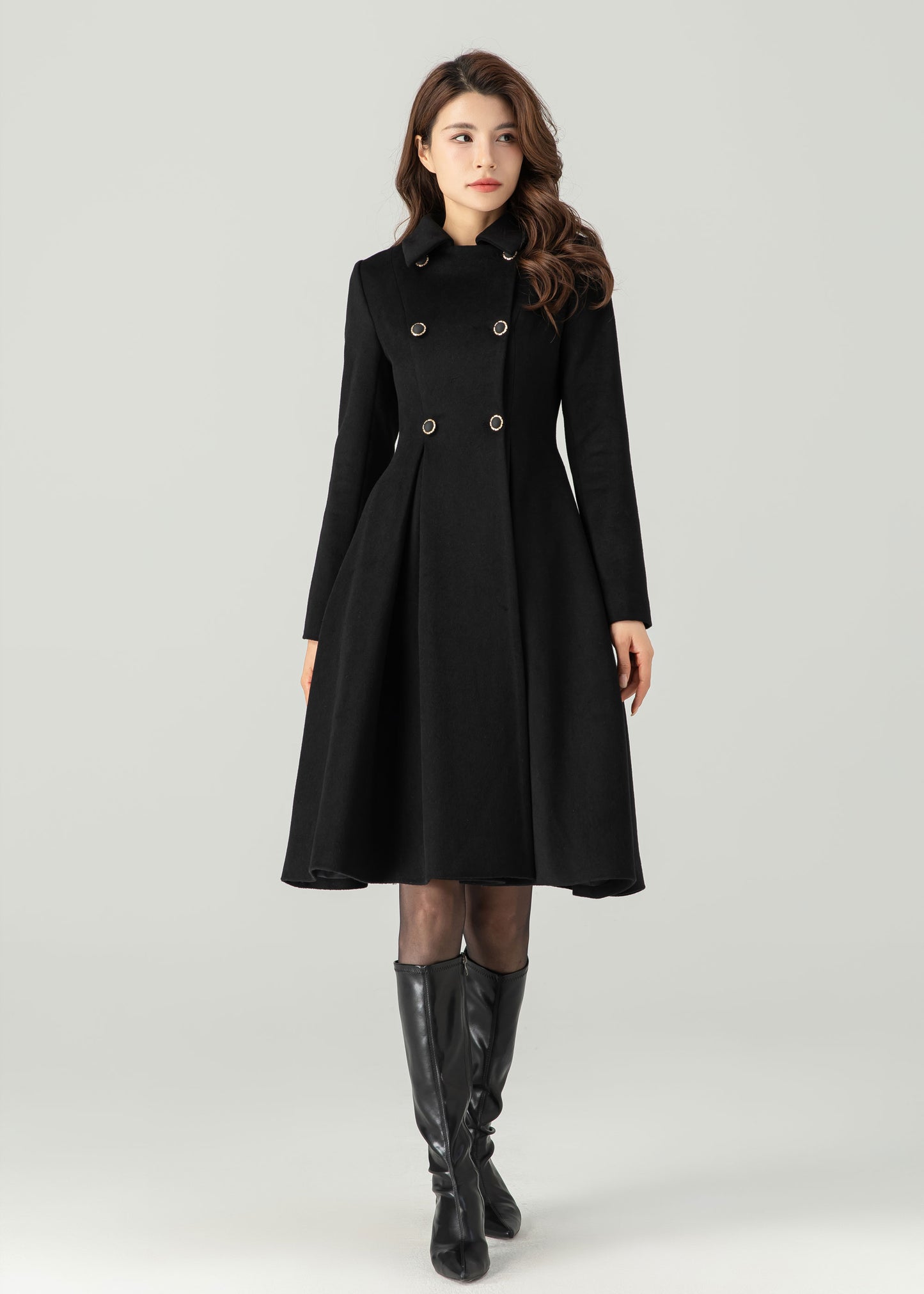 Black Wool Coat, Winter Wool Coat women C3702