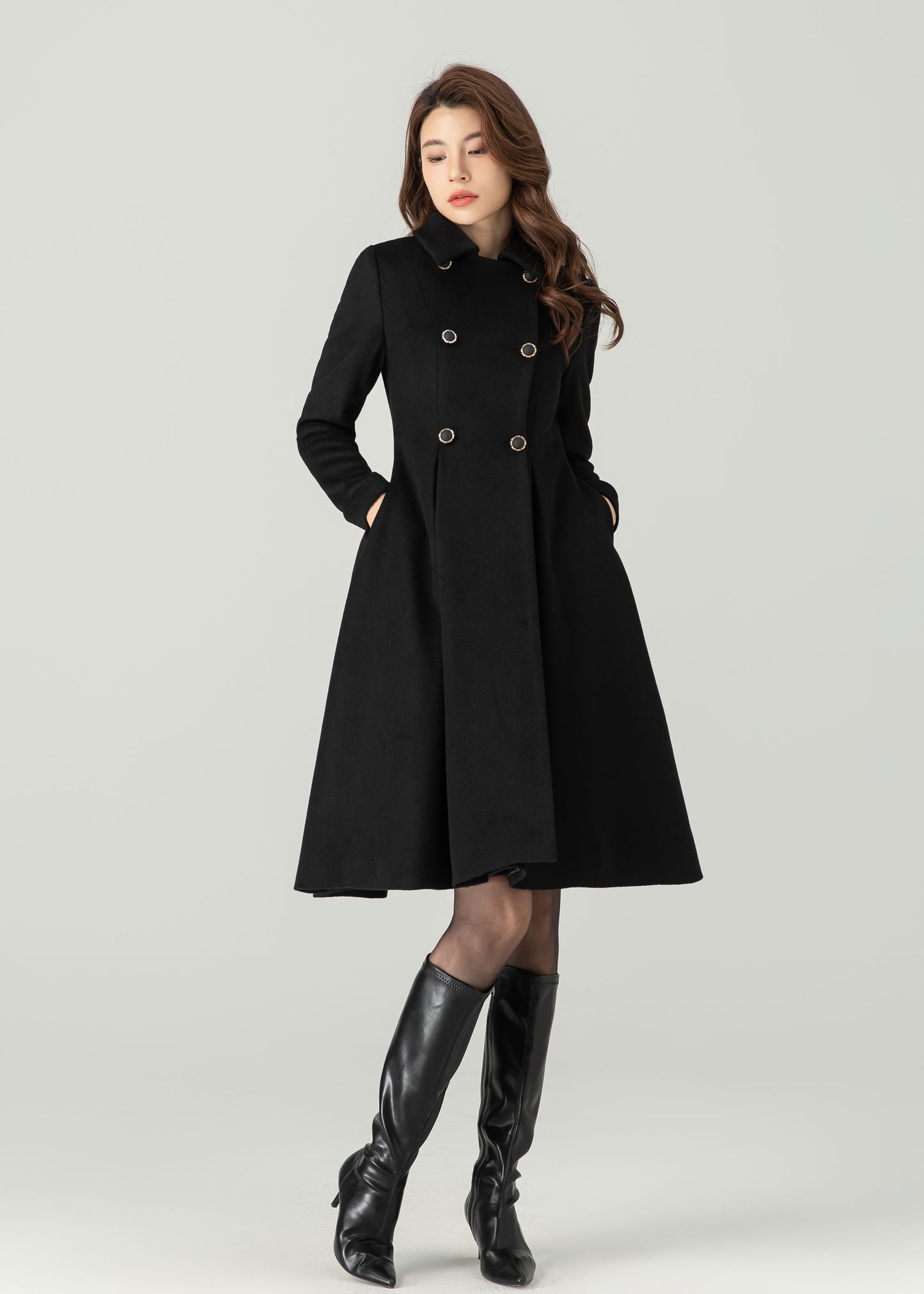 Black Wool Coat, Winter Wool Coat women C3702