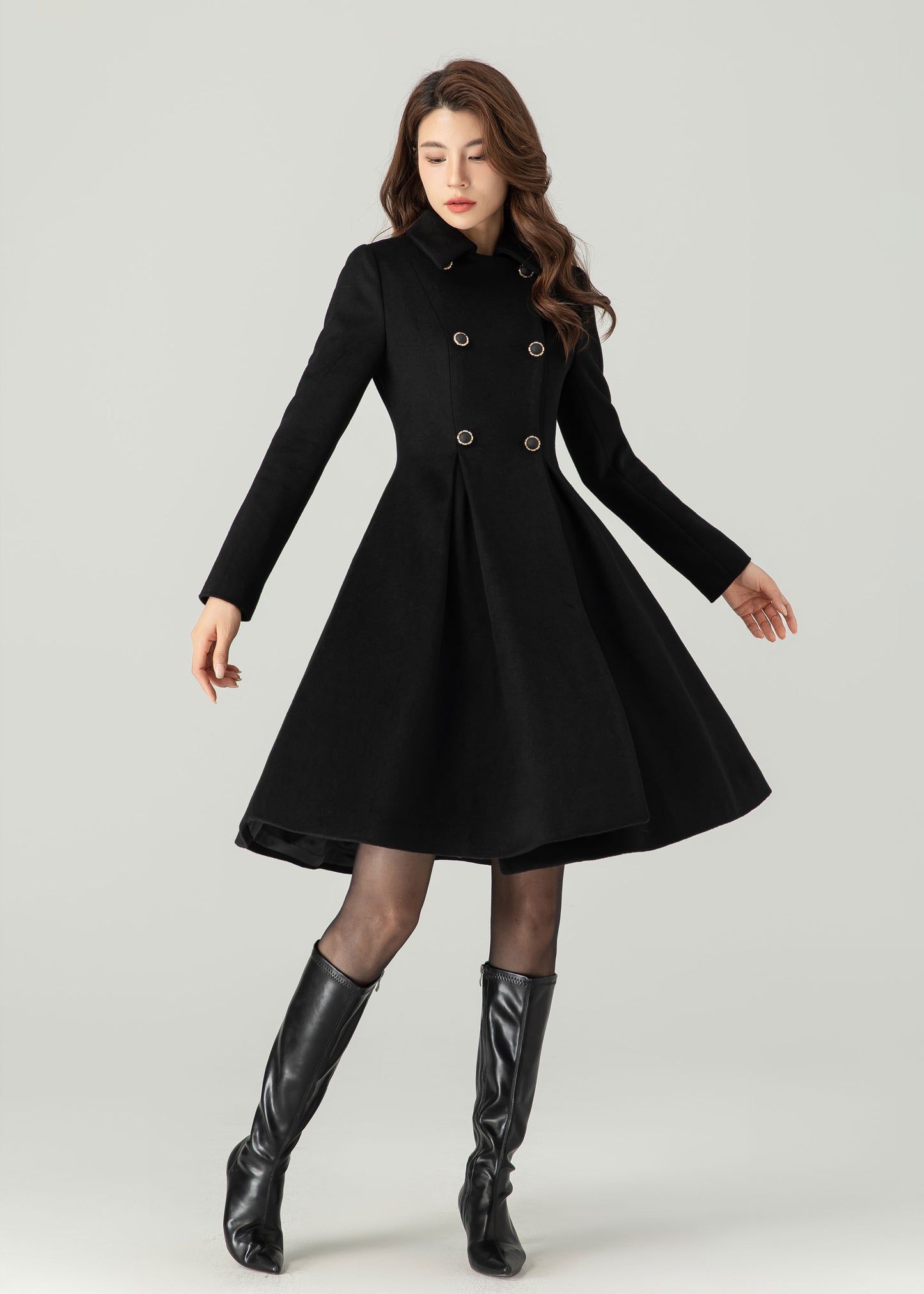 Black Wool Coat, Winter Wool Coat women C3702