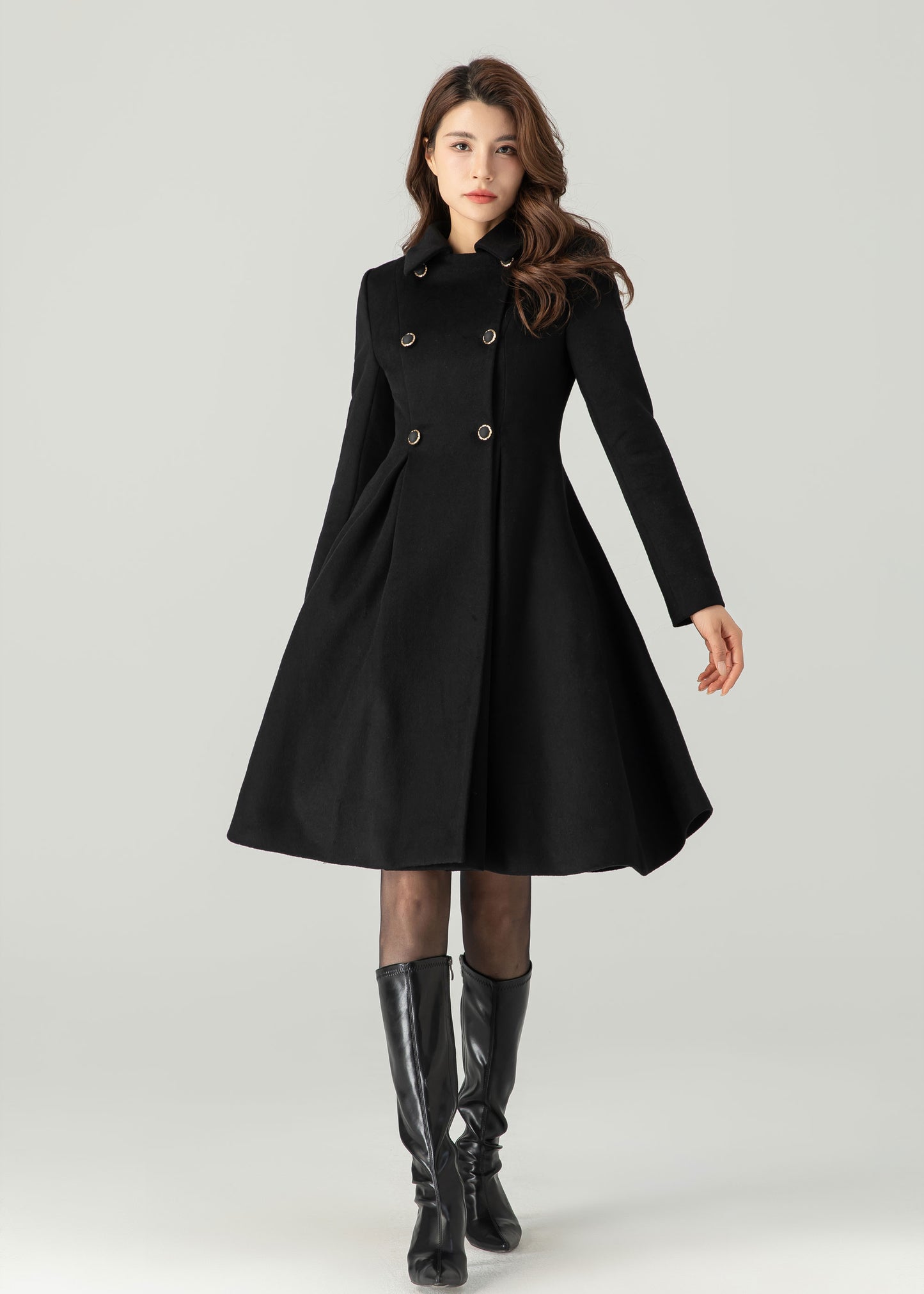 Black Wool Coat, Winter Wool Coat women C3702