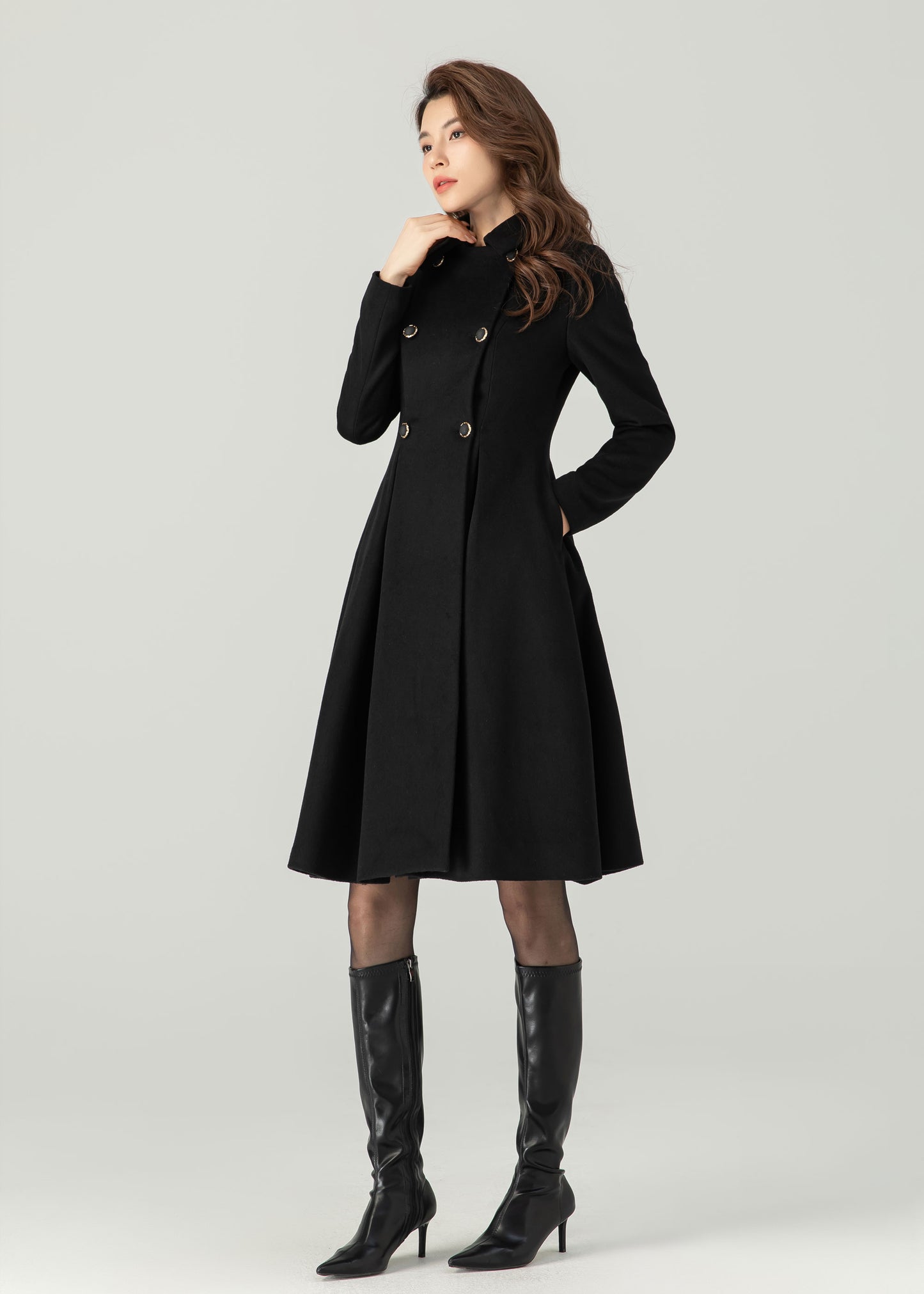 Black Wool Coat, Winter Wool Coat women C3702