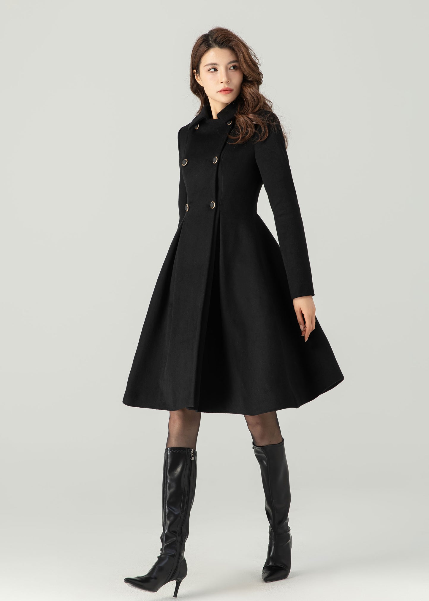 Black Wool Coat, Winter Wool Coat women C3702