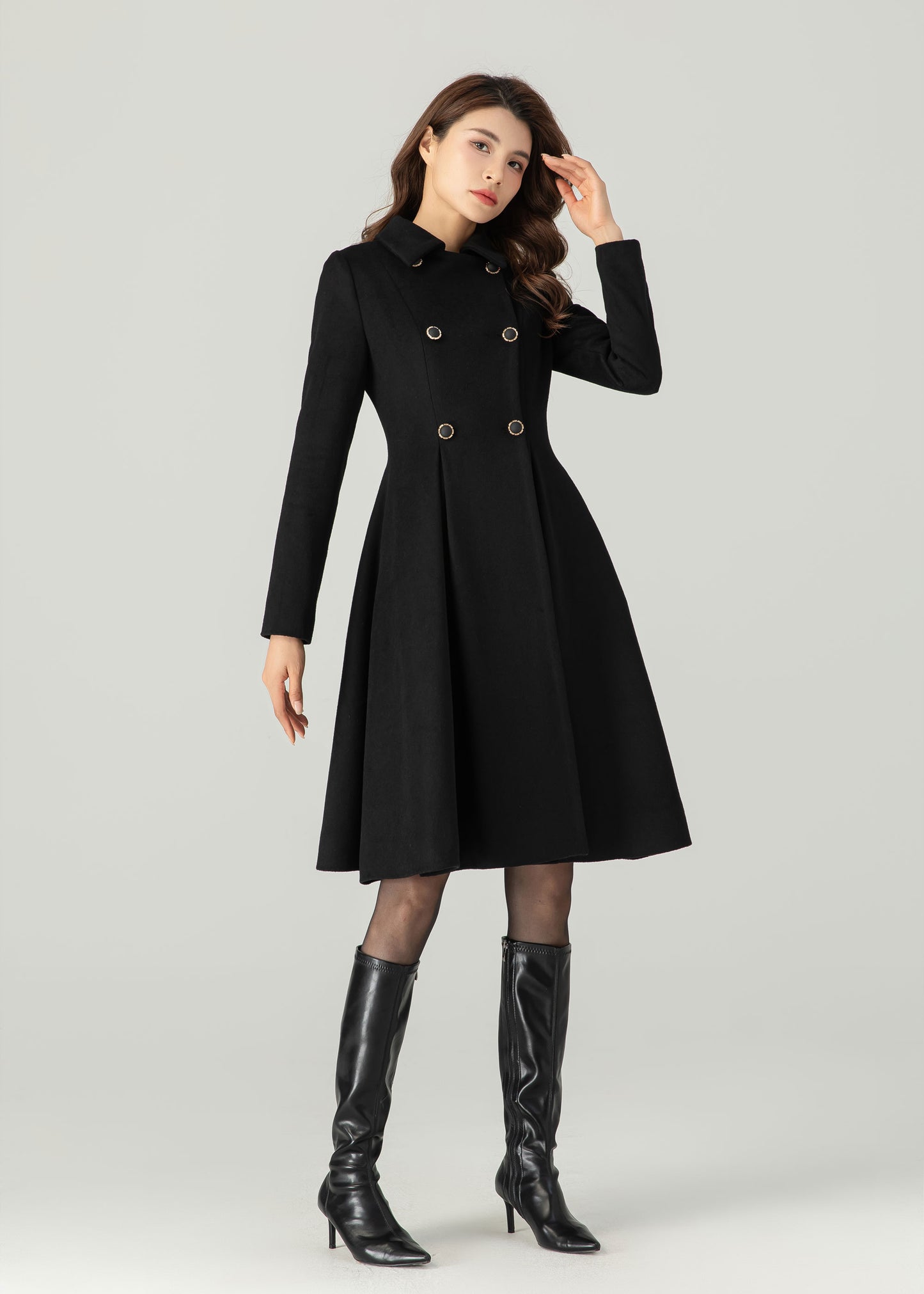 Black Wool Coat, Winter Wool Coat women C3702